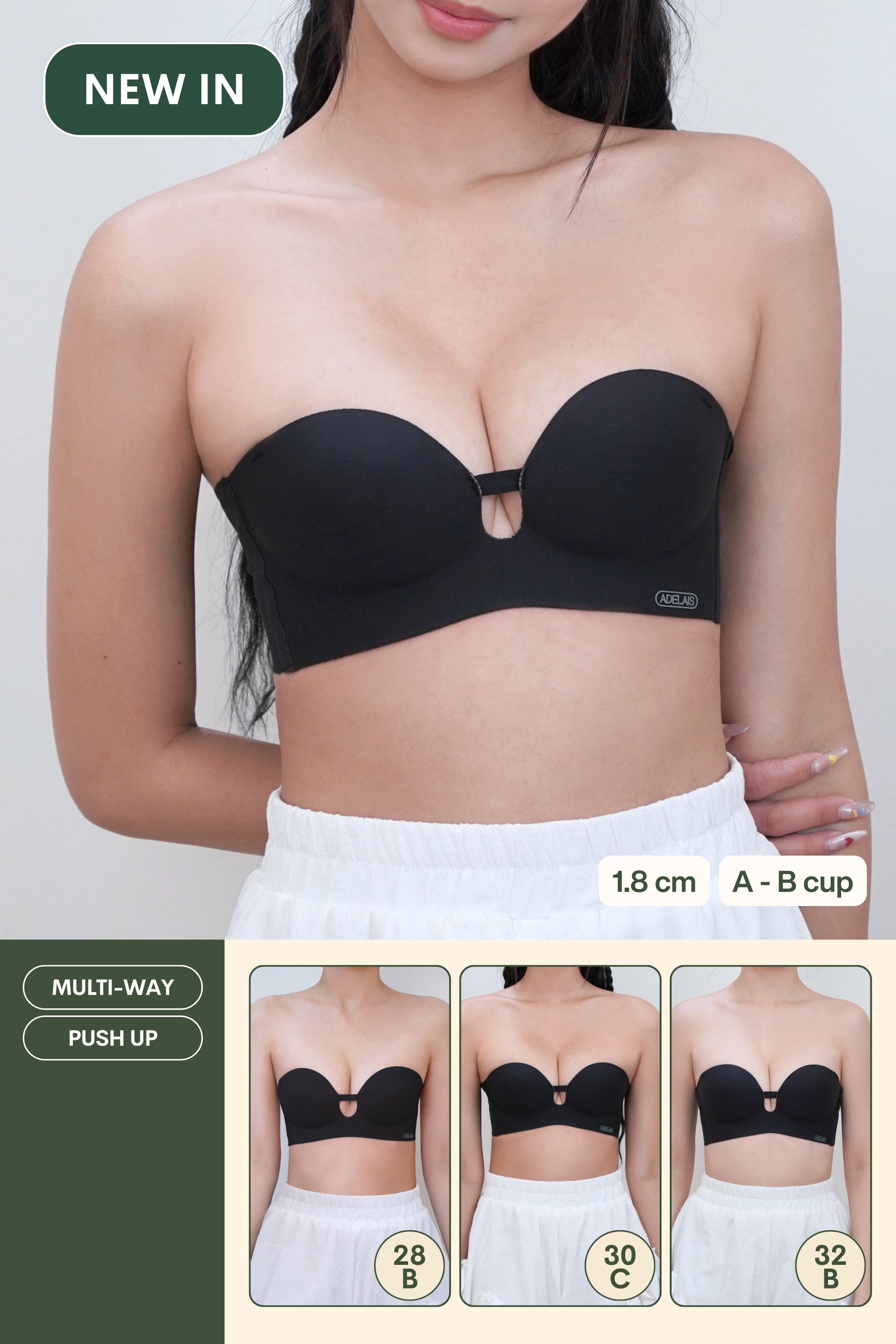 Ultra Softie 3.0 Push Up & Seamless Multi - way Bra In Black - Bra - Strapless (Multi - Way) & Push Up - Adelais Official