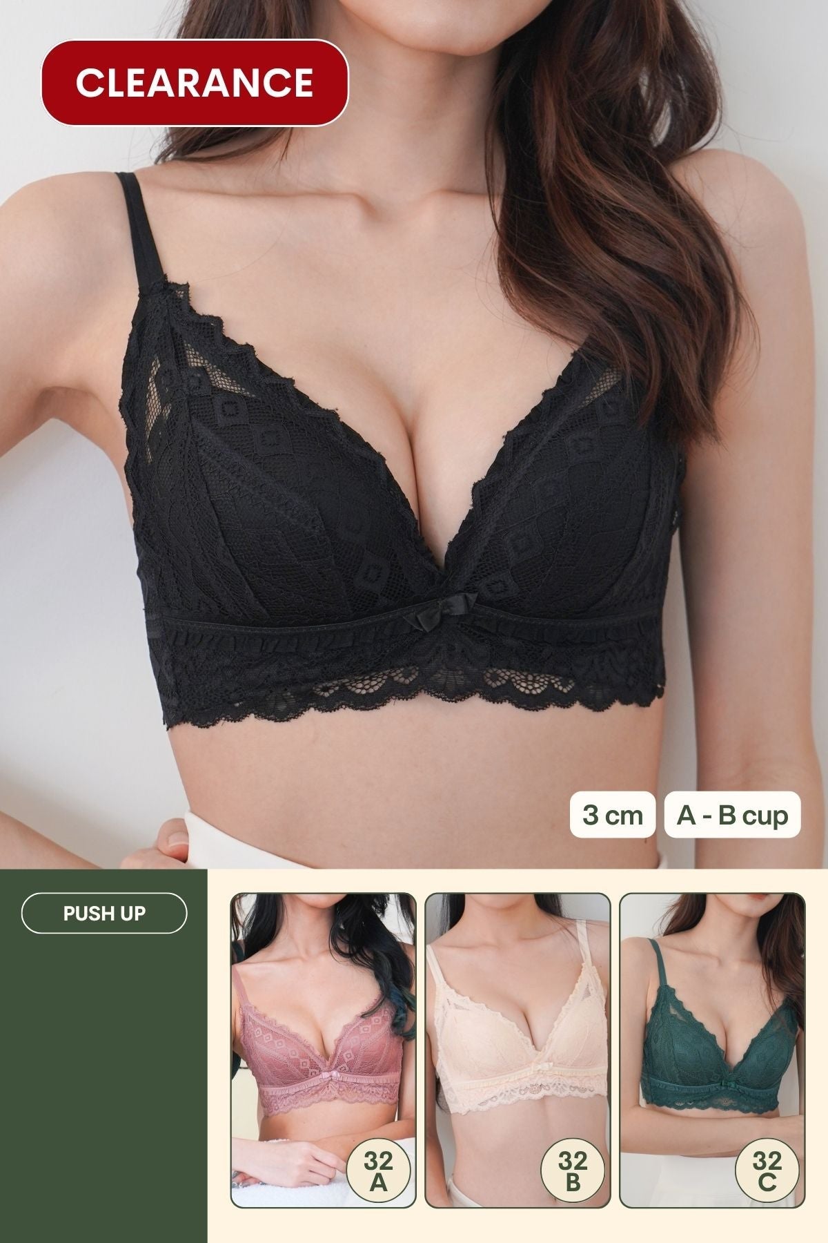 Cara Push Up Bra Set with 3CM Extra Thick Padded In Black - Bra - Push Up - Adelais Official