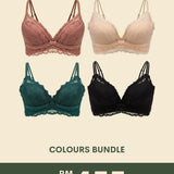 Cara Push Up Bra Set with 3CM Extra Thick Padded In Color Bundle - Adelais Official