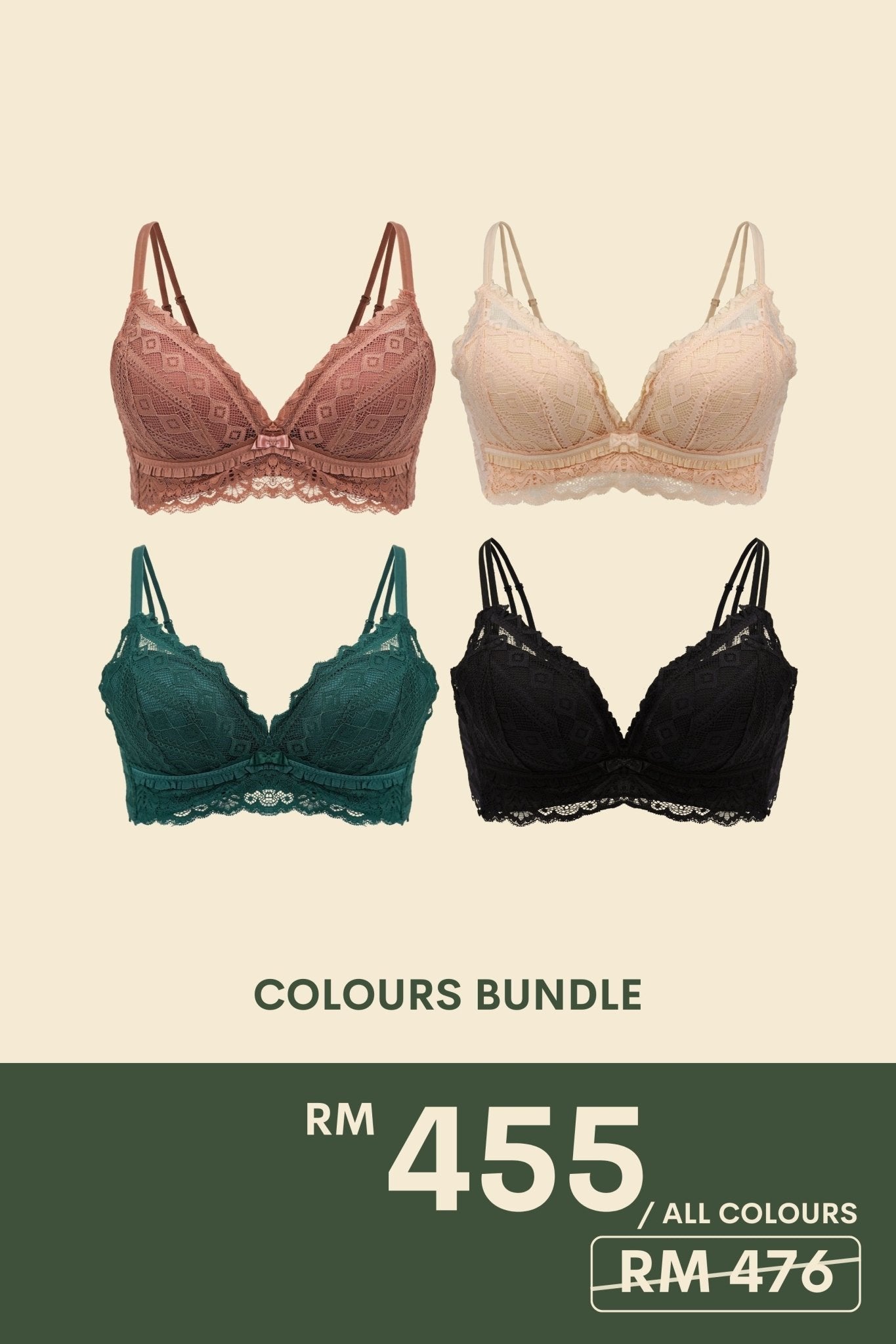 Cara Push Up Bra Set with 3CM Extra Thick Padded In Color Bundle - Adelais Official