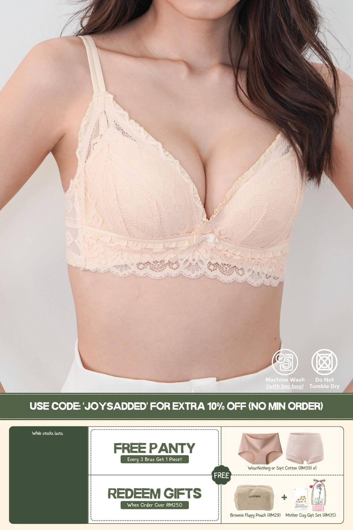 Cara Push Up Bra Set with 3CM Extra Thick Padded In Cornsilk - Adelais Official
