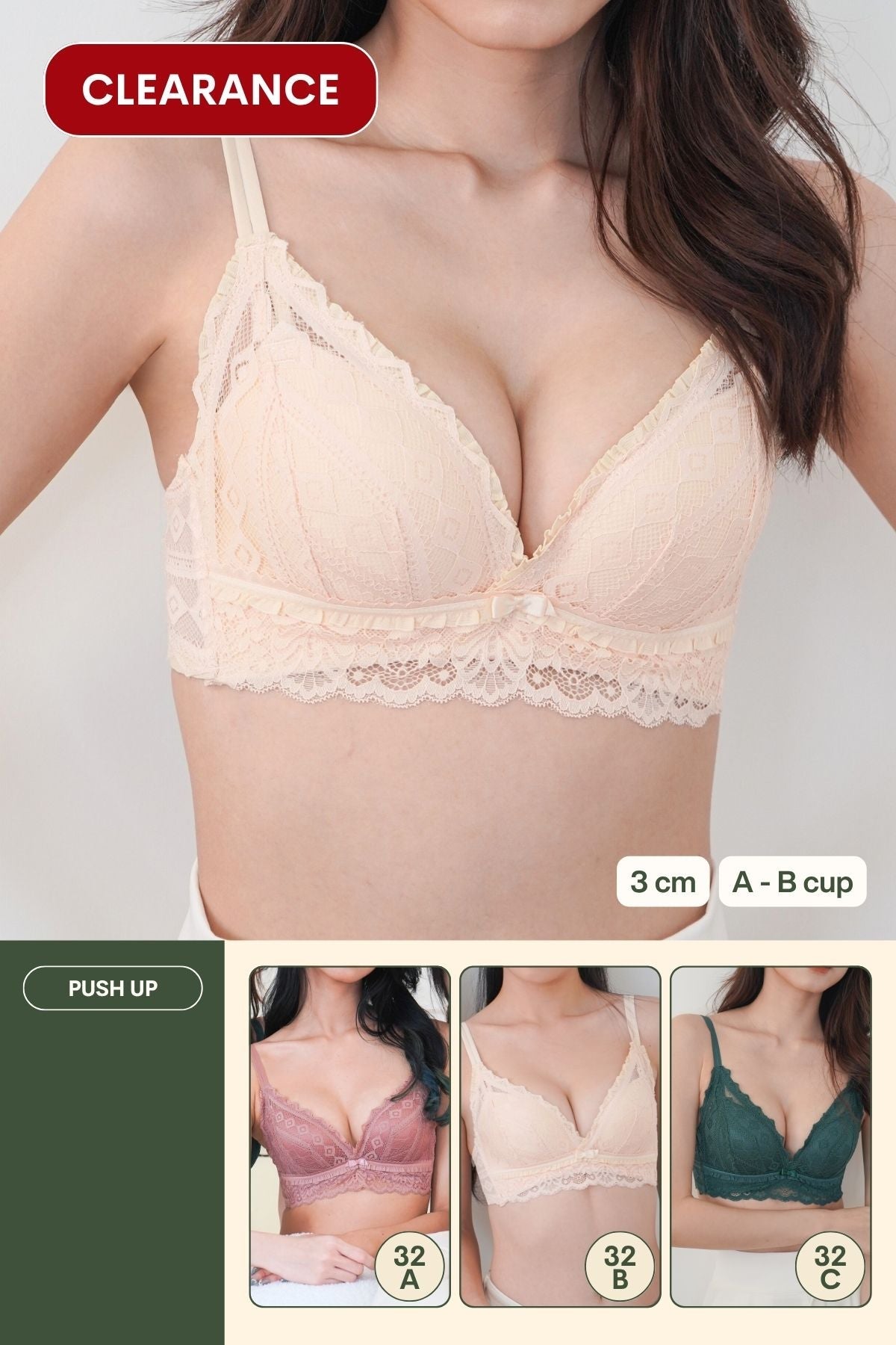 Cara Push Up Bra Set with 3CM Extra Thick Padded In Cornsilk - Bra - Push Up - Adelais Official