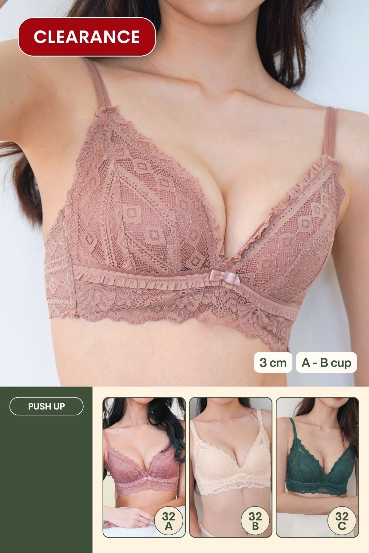 Cara Push Up Bra Set with 3CM Extra Thick Padded In Light Coral - Bra - Push Up - Adelais Official
