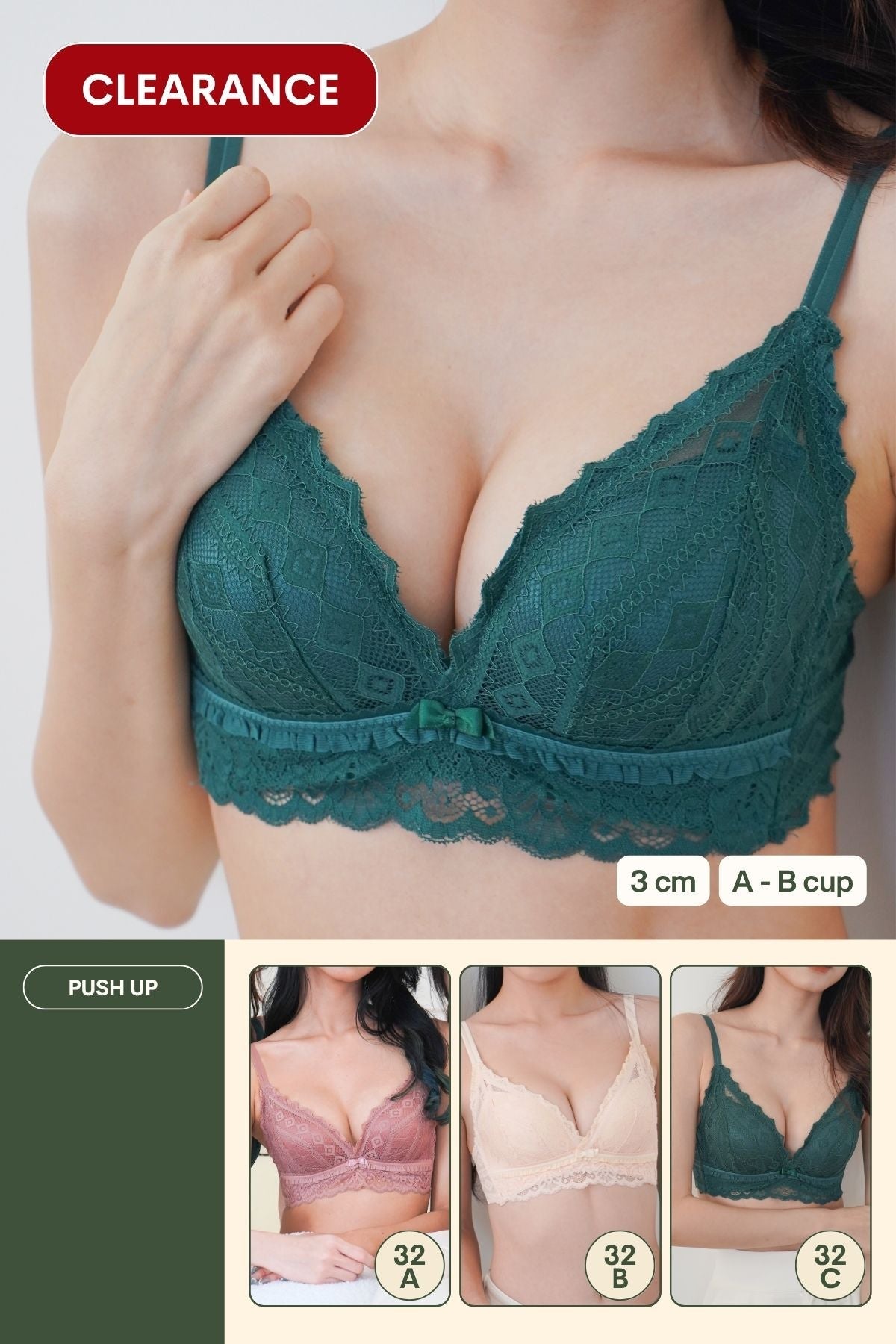 Cara Push Up Bra Set with 3CM Extra Thick Padded In Teal - Bra - Push Up - Adelais Official