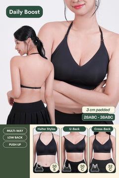 Daily Boost Low Back Multi-Way Push Up Bra In Black