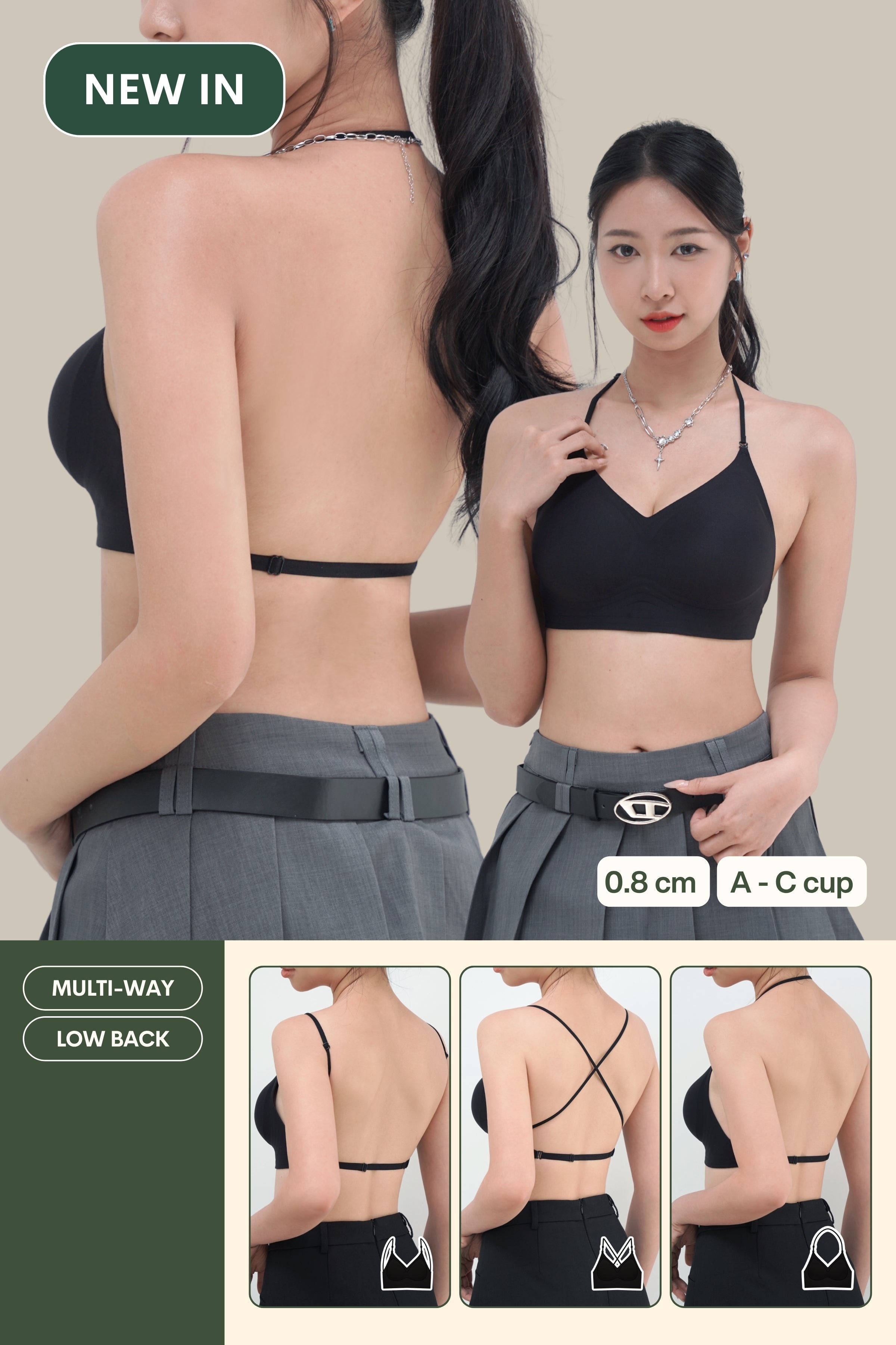 Daily Lite Low Back Multi - way Bra In Black - Bra - Coverage & Natural Uplift & Seamless - Adelais Official