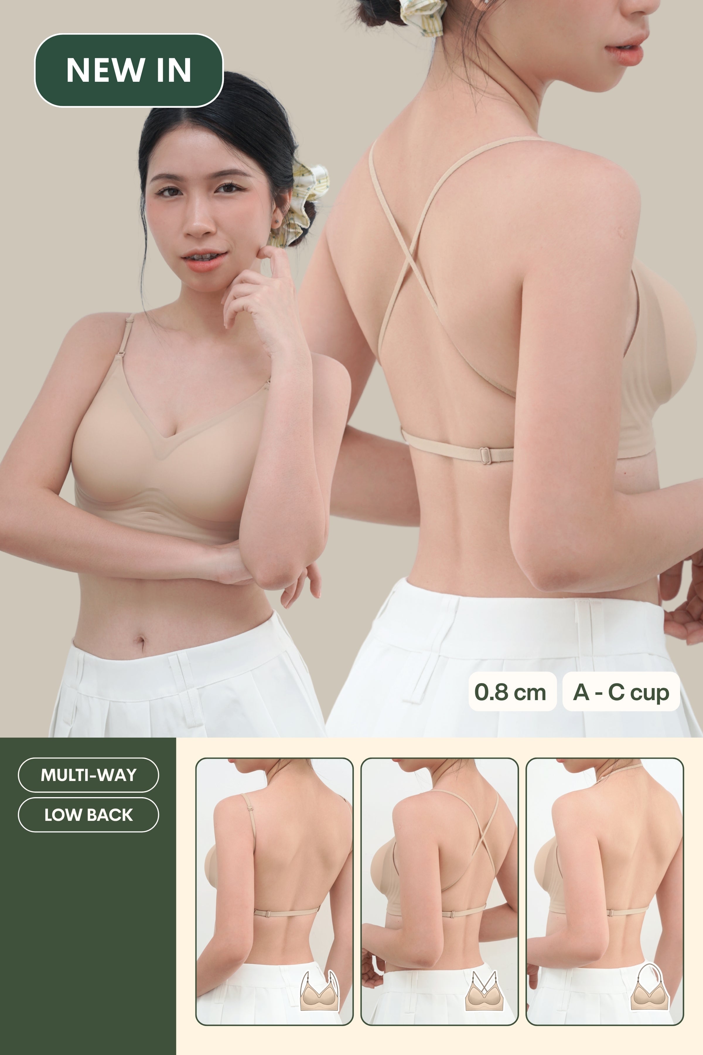 Daily Lite Low Back Multi - way Bra In Warm Skin - Bra - Coverage & Natural Uplift & Seamless - Adelais Official