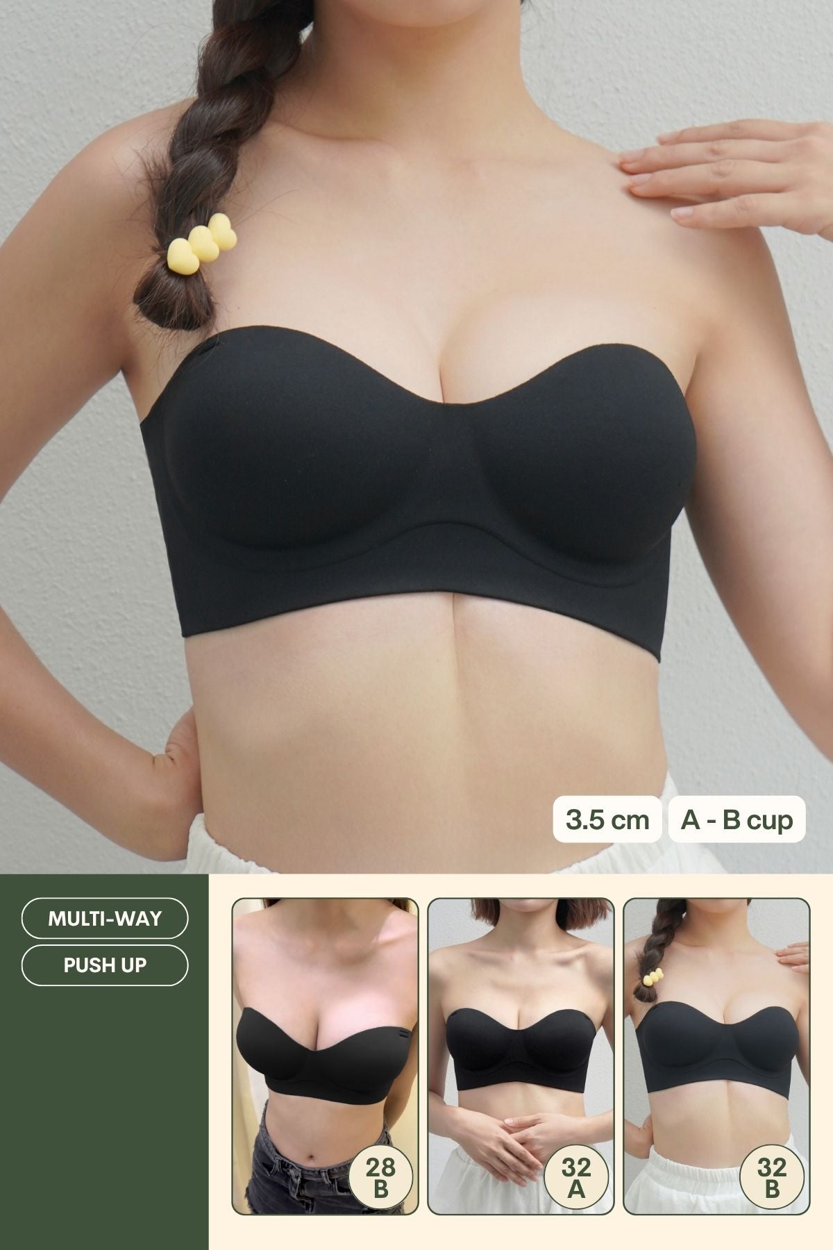 Daily Softie Boost Multi - Way Push Up Bra In Black - Size 32AB - 38AB - Bra - Strapless (Multi - Way) & Push Up - Adelais Official