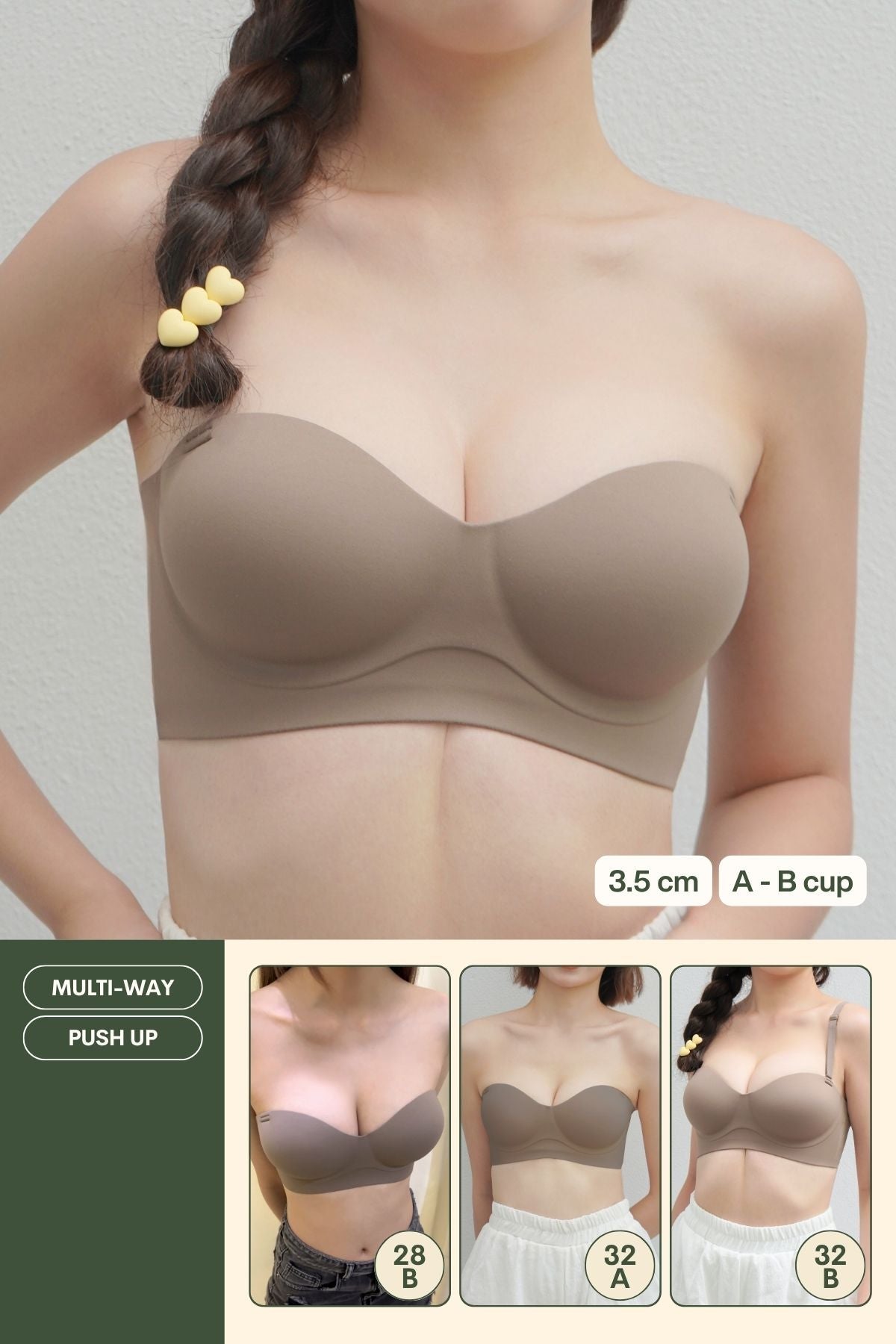 Daily Softie Boost Multi - Way Push Up Bra In Hipster Brown - Size 32AB - 38AB - Bra - Strapless (Multi - Way) & Push Up - Adelais Official