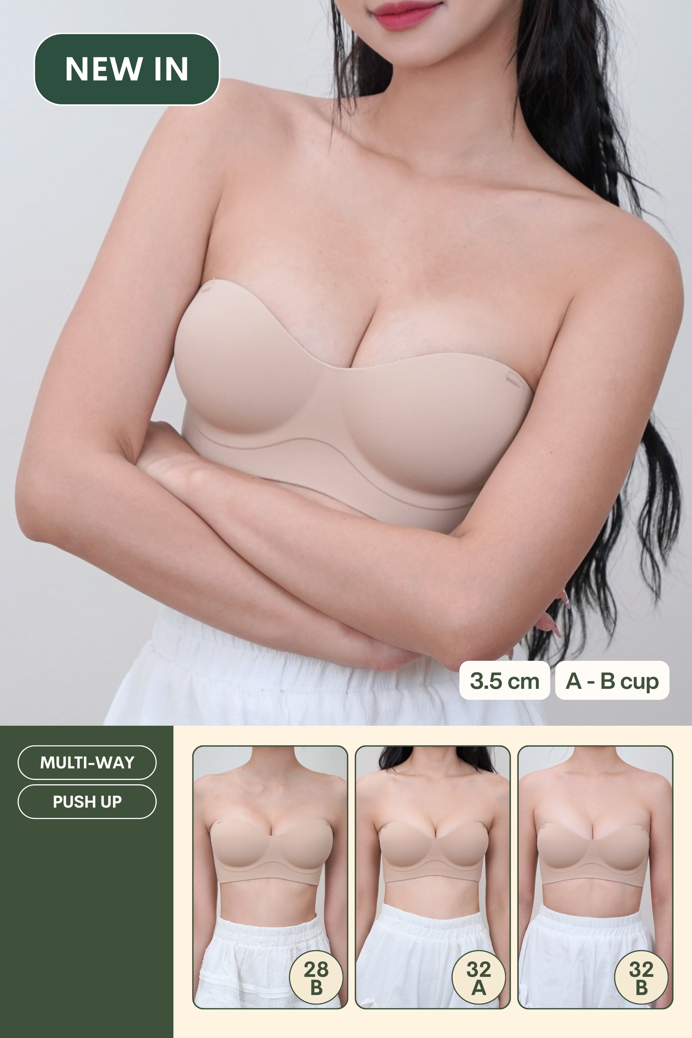 Daily Softie Boost Multi - Way Push Up Bra In Warm Skin - Size 32AB - 38AB - Bra - Strapless (Multi - Way) & Push Up - Adelais Official