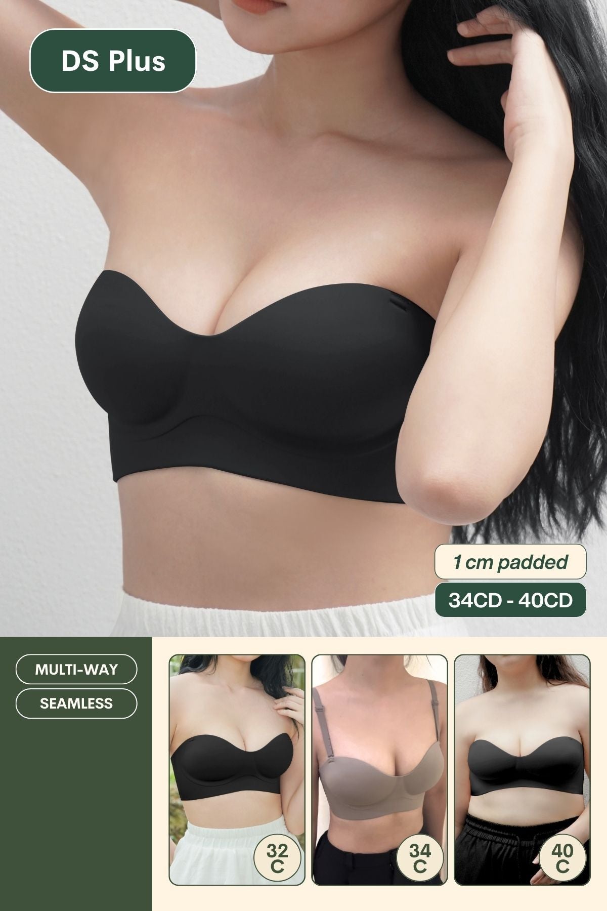 Daily Softie Plus Multi - Way Push Up Bra In Black - Size 34CD - 40CD - Bra - Strapless (Multi - Way) & Push Up - Adelais Official