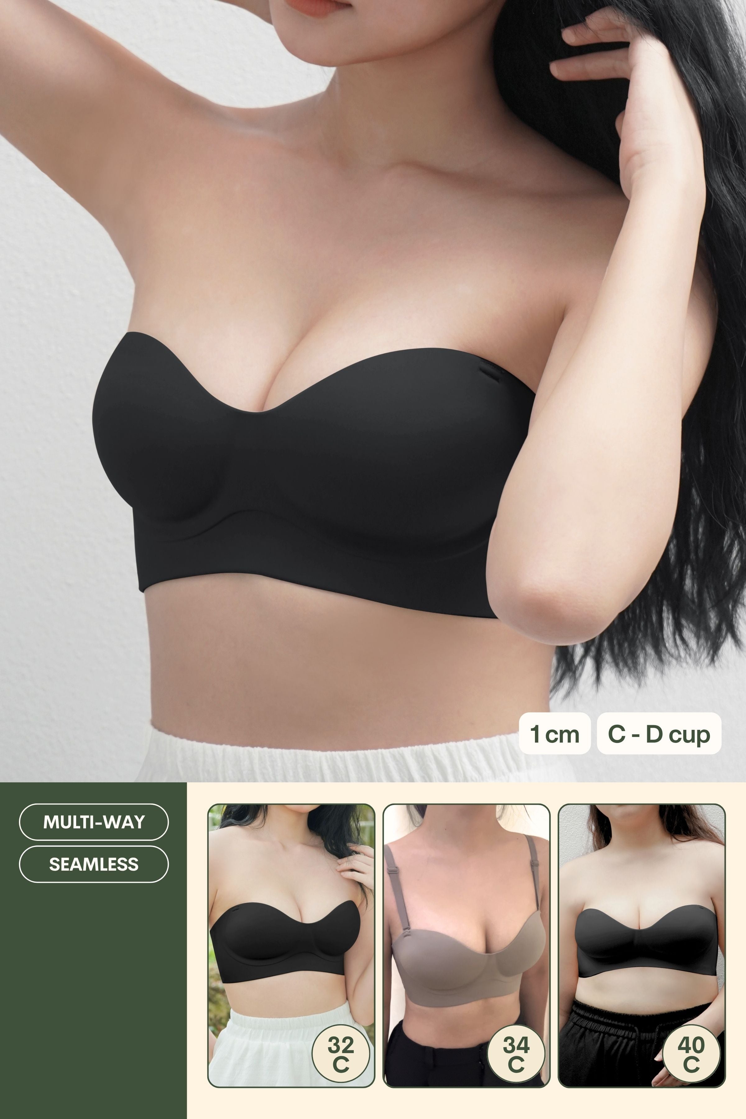 Daily Softie Plus Multi - Way Push Up Bra In Black - Size 34CD - 40CD - Bra - Strapless (Multi - Way) & Push Up - Adelais Official