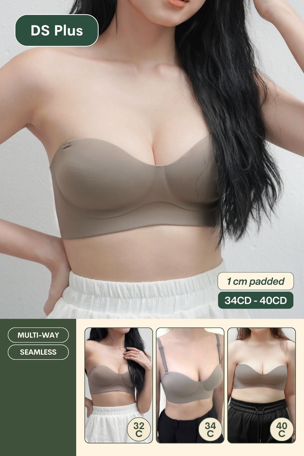 Daily Softie Plus Multi - Way Push Up Bra In Hipster Brown - Size 34CD - 40CD - Bra - Strapless (Multi - Way) & Push Up - Adelais Official