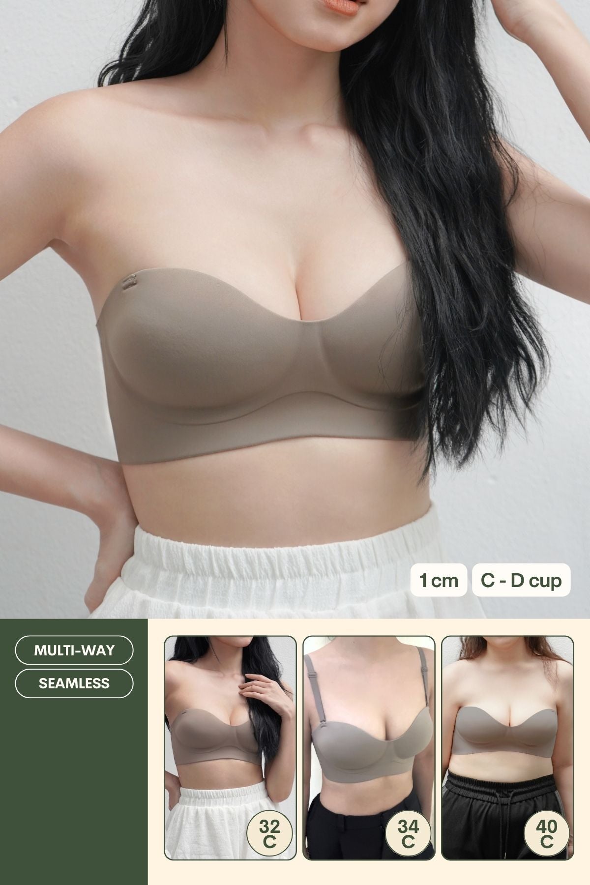 Daily Softie Plus Multi - Way Push Up Bra In Hipster Brown - Size 34CD - 40CD - Bra - Strapless (Multi - Way) & Push Up - Adelais Official
