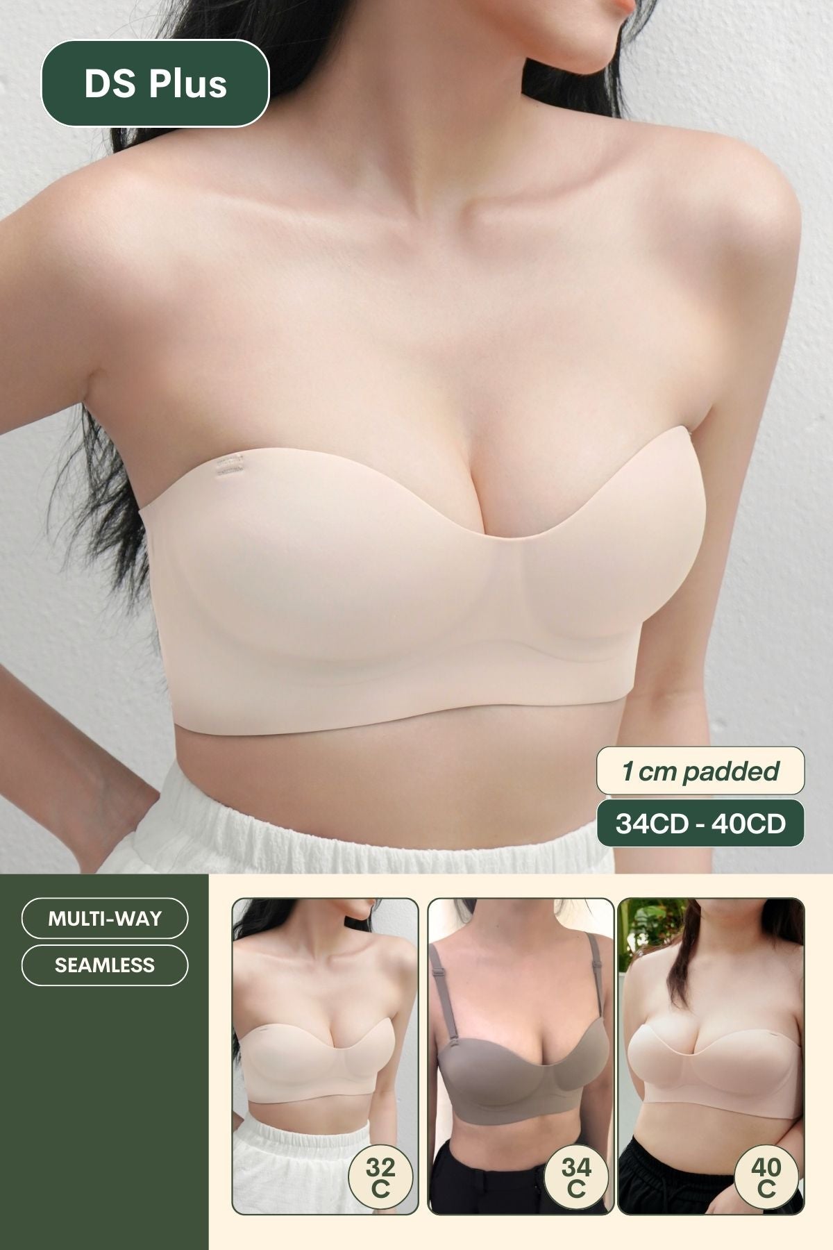 Daily Softie Plus Multi - Way Push Up Bra In Soft Pink - Size 34CD - 40CD - Bra - Strapless (Multi - Way) & Push Up - Adelais Official