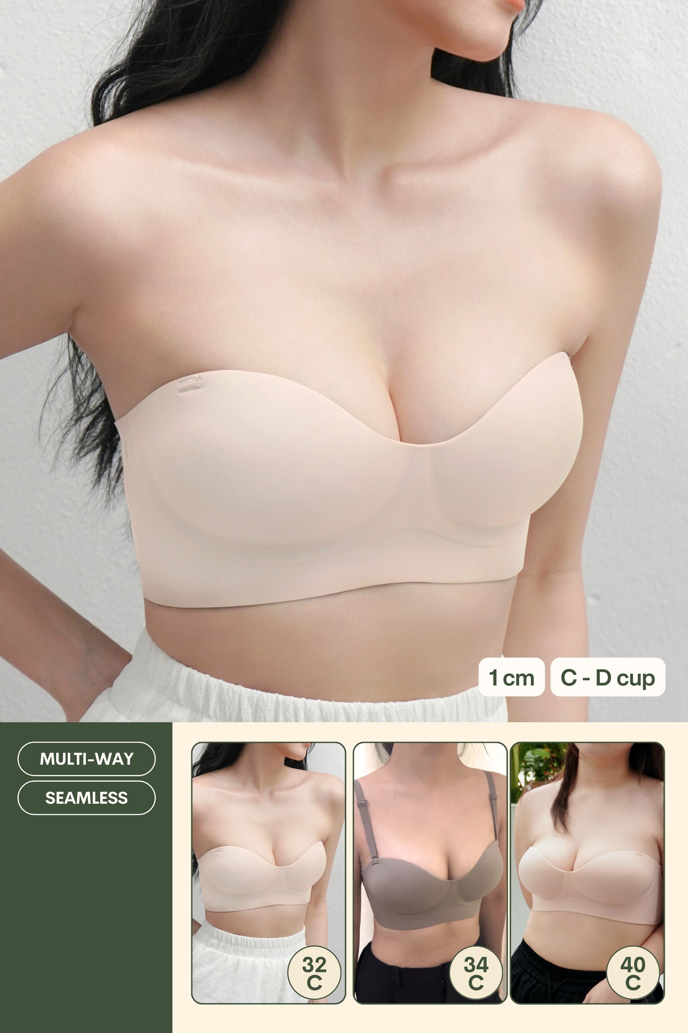 Daily Softie Plus Multi - Way Push Up Bra In Soft Pink - Size 34CD - 40CD - Bra - Strapless (Multi - Way) & Push Up - Adelais Official