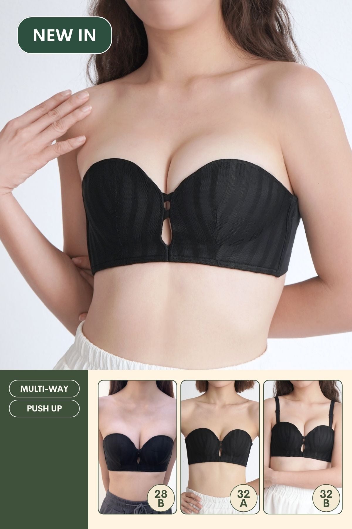 Everyday Fit Multi - Way Push Up Bra In Black - Bra - Strapless (Multi - Way) & Push Up - Adelais Official