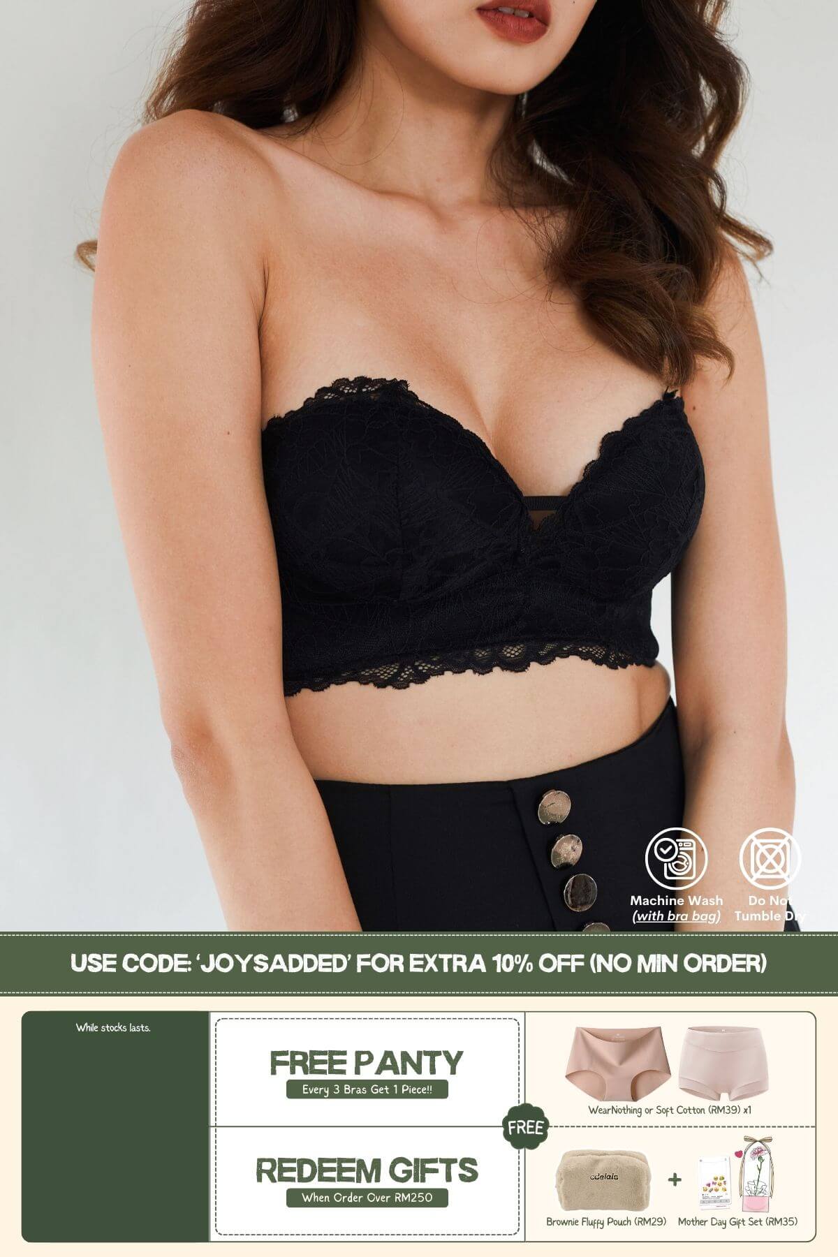 Lace Anti-Slip Push Up Strapless Bra In Black - Adelais Official