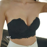 Lace Anti-Slip Push Up Strapless Bra In Black - Adelais Official