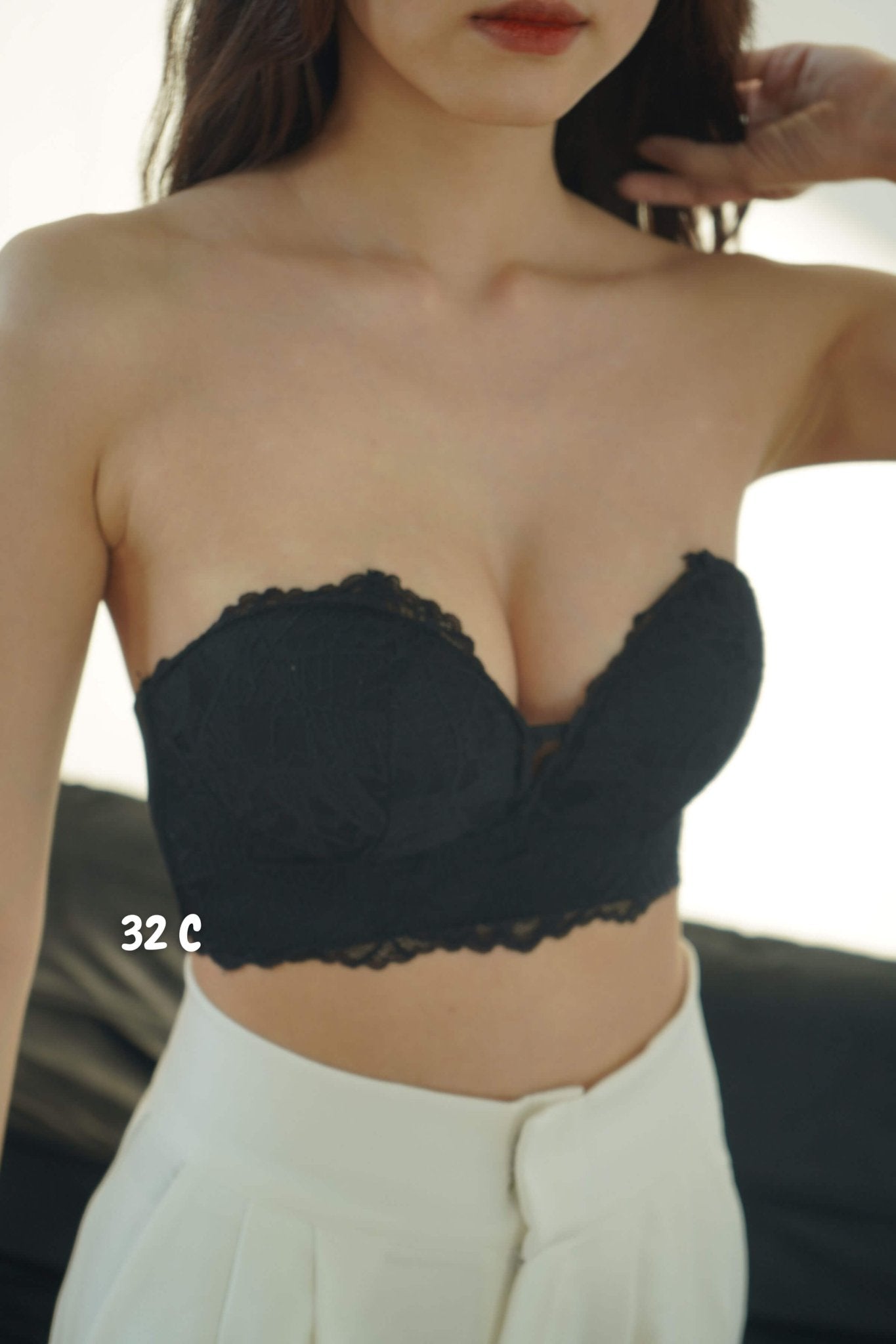 Lace Anti-Slip Push Up Strapless Bra In Black - Adelais Official