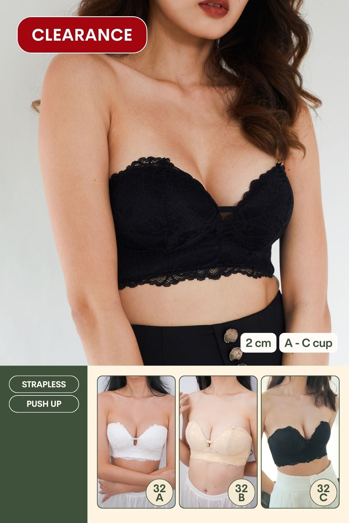Lace Anti - Slip Push Up Strapless Bra In Black - Bra - Strapless & Push Up - Adelais Official