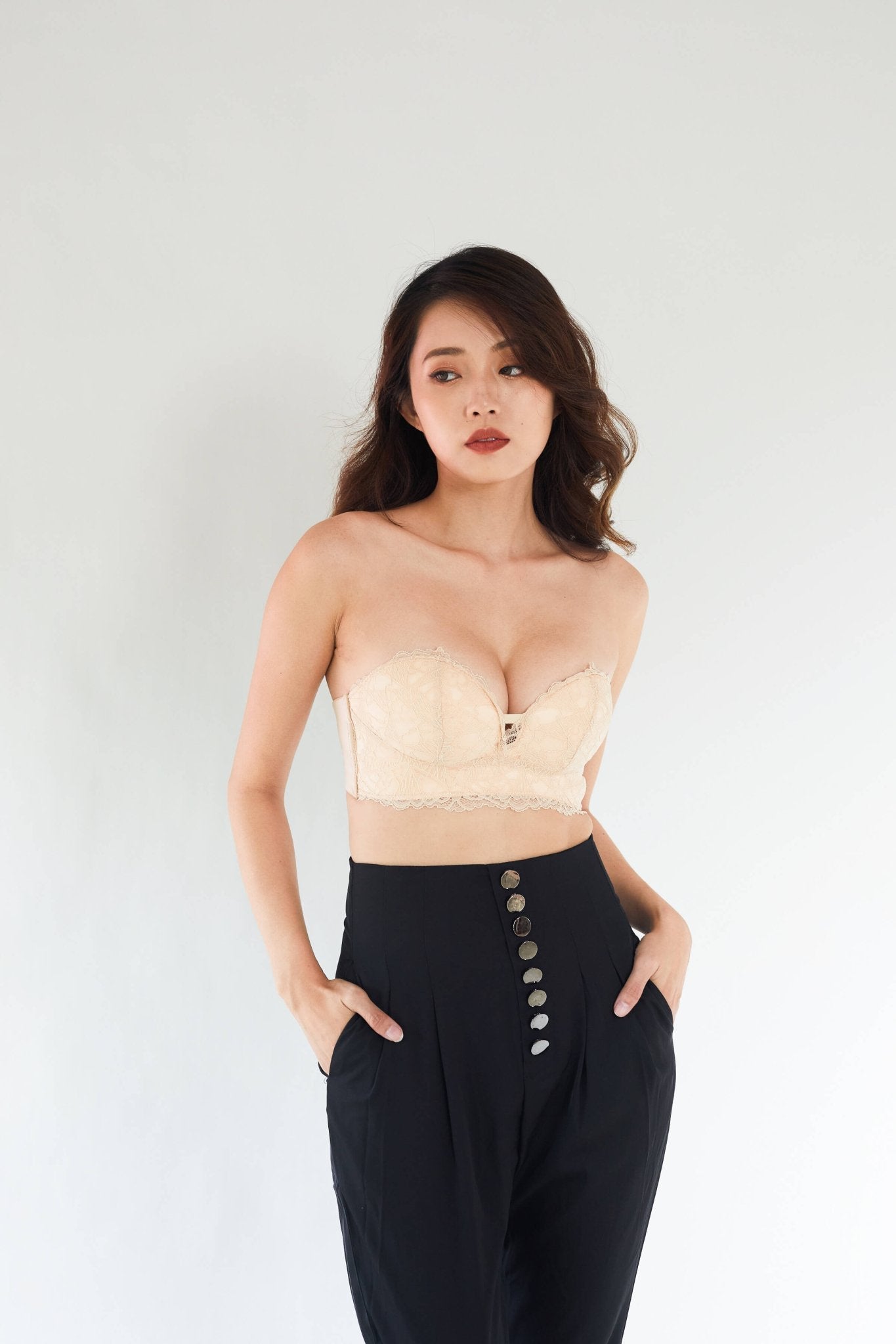 Lace Anti - Slip Push Up Strapless Bra In Blanched Almond - Bra - Strapless & Push Up - Adelais Official