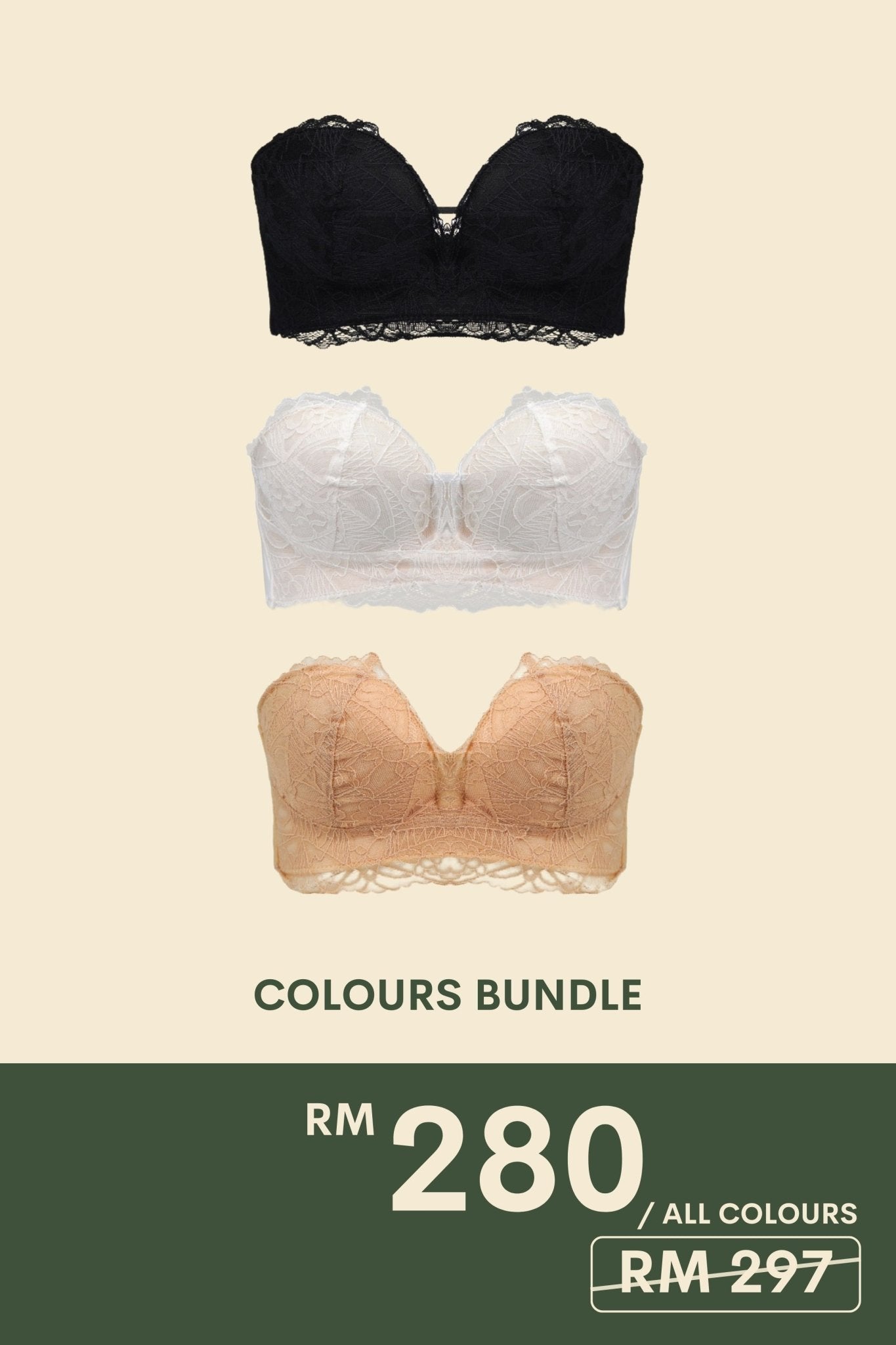 Lace Anti-Slip Push Up Strapless Bra In Color Bundle - Adelais Official