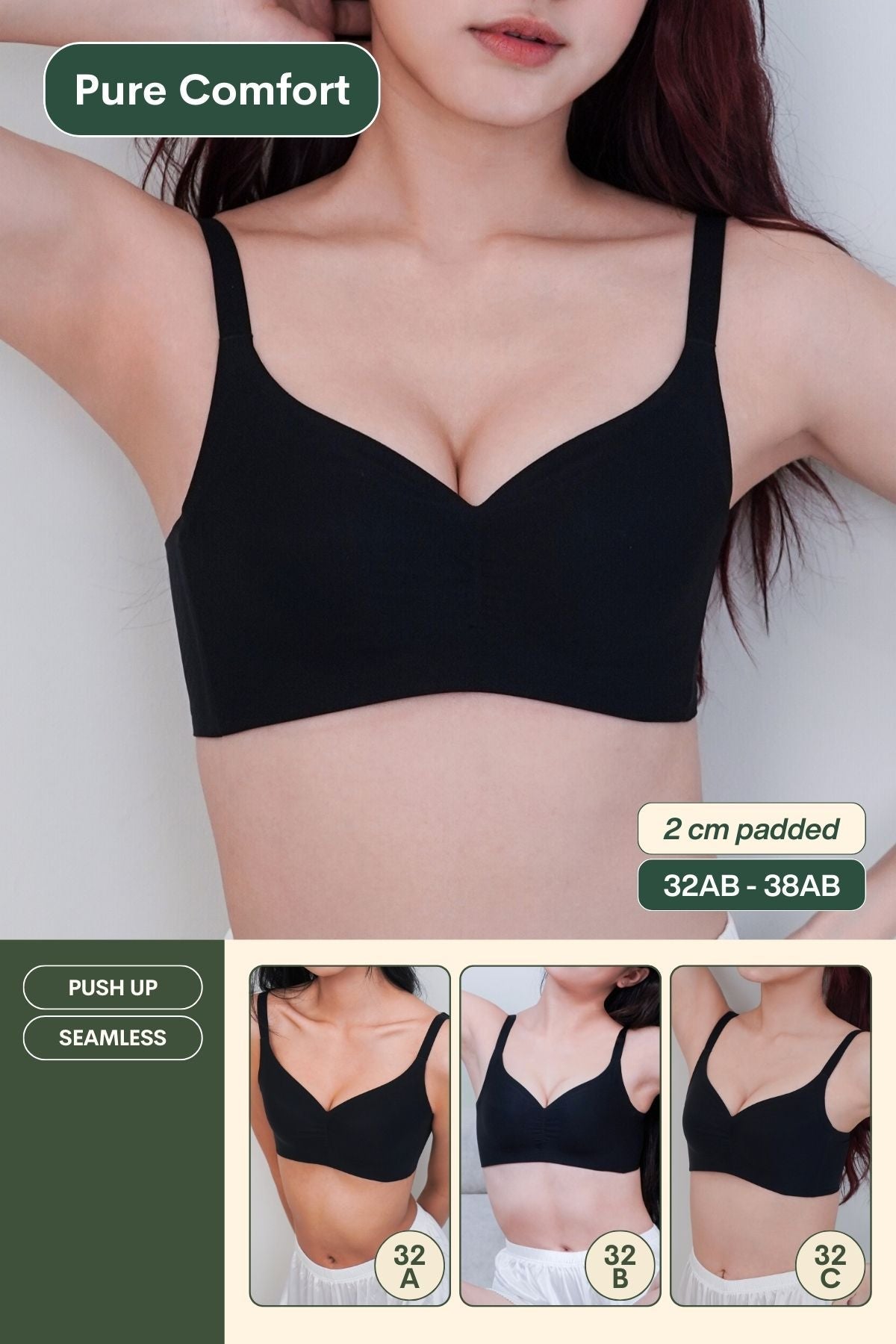Pure Comfort Seamless Push Up Bra In Black - Bra - Push Up & Seamless - Adelais Official