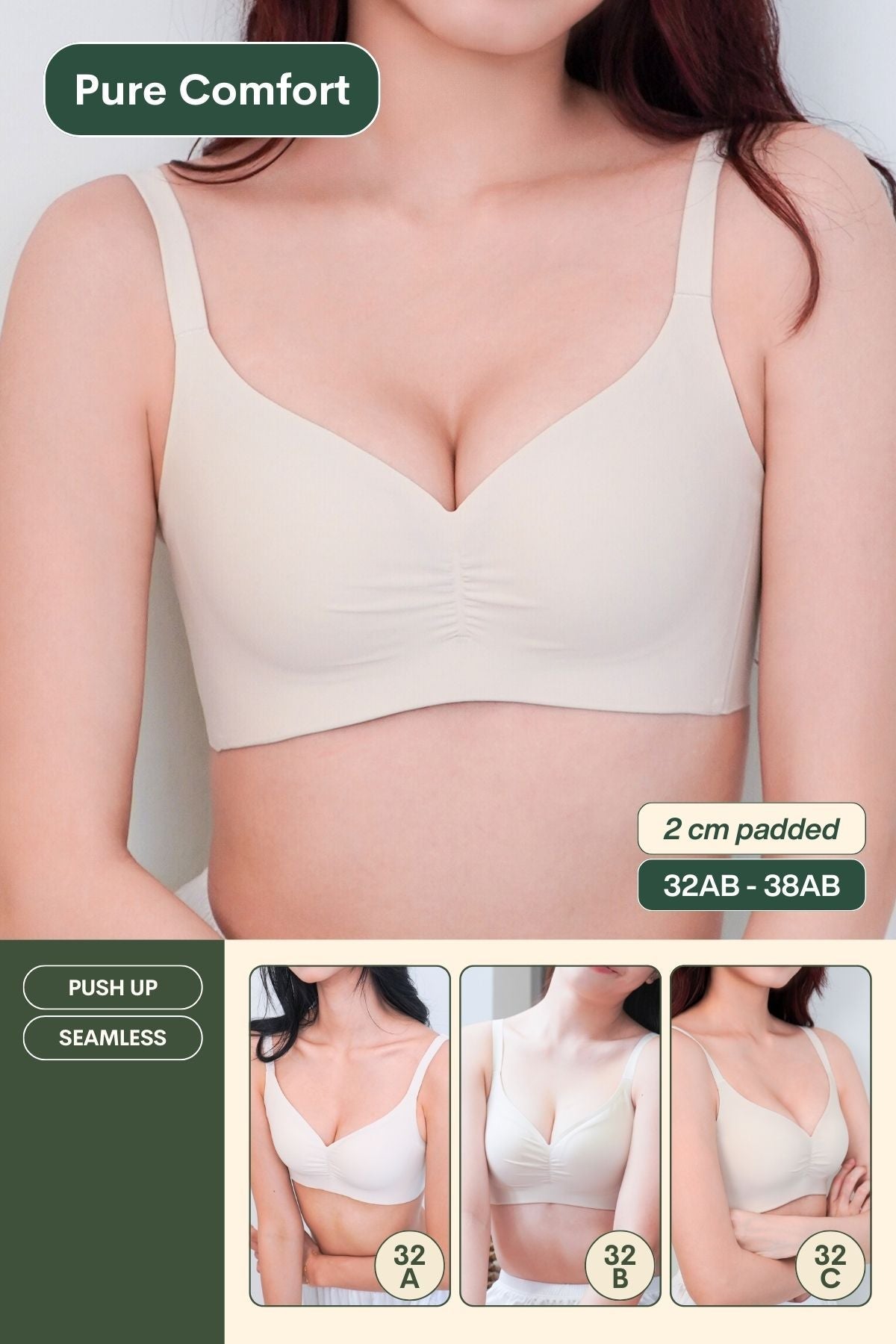 Pure Comfort Seamless Push Up Bra In Linen - Bra - Push Up & Seamless - Adelais Official
