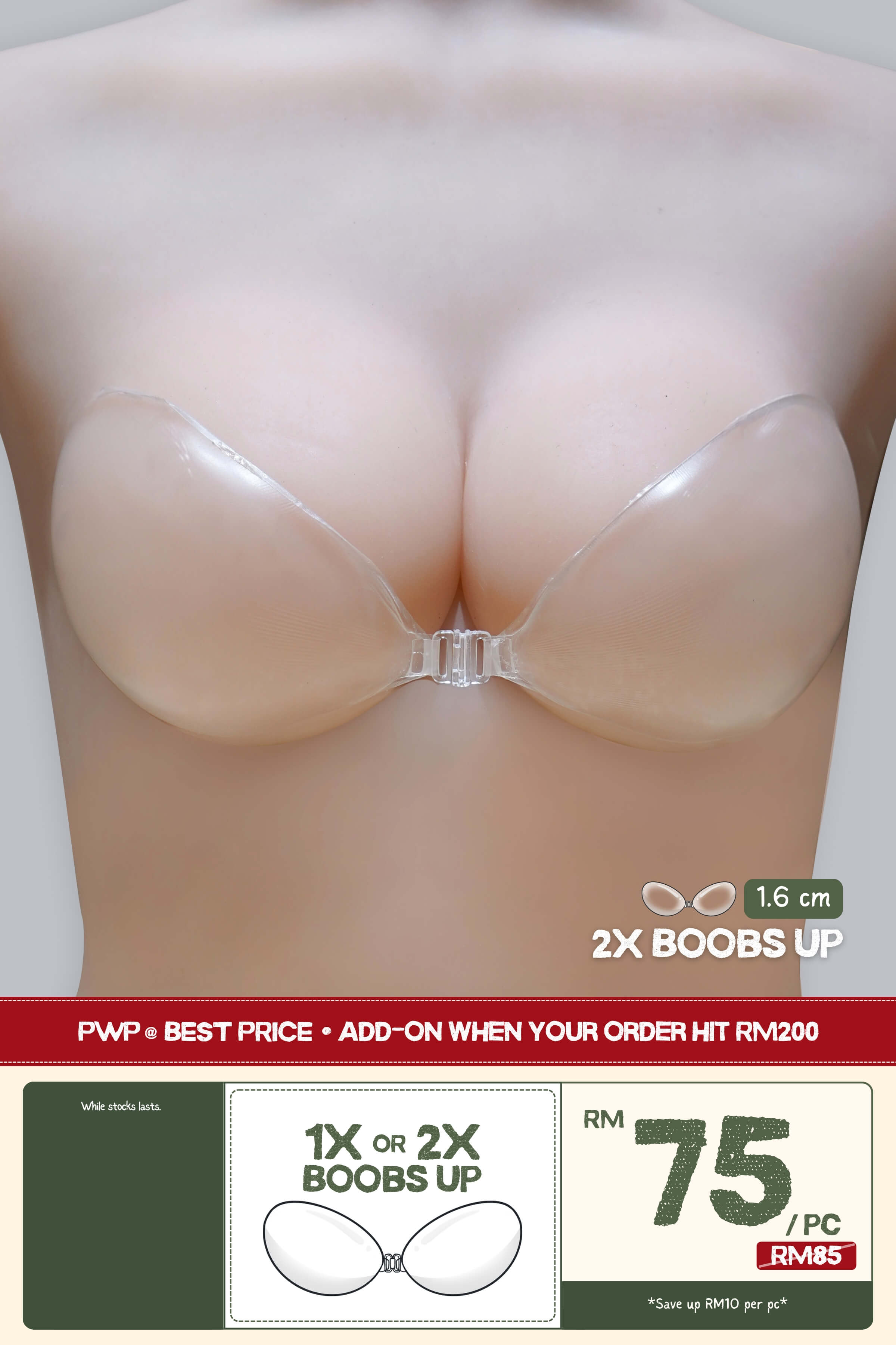 [PWP] 2X Boobs Up in Bikini (1.6 cm) - Adhesive Bras (Nubra & Nipple Cover) - Adelais Official