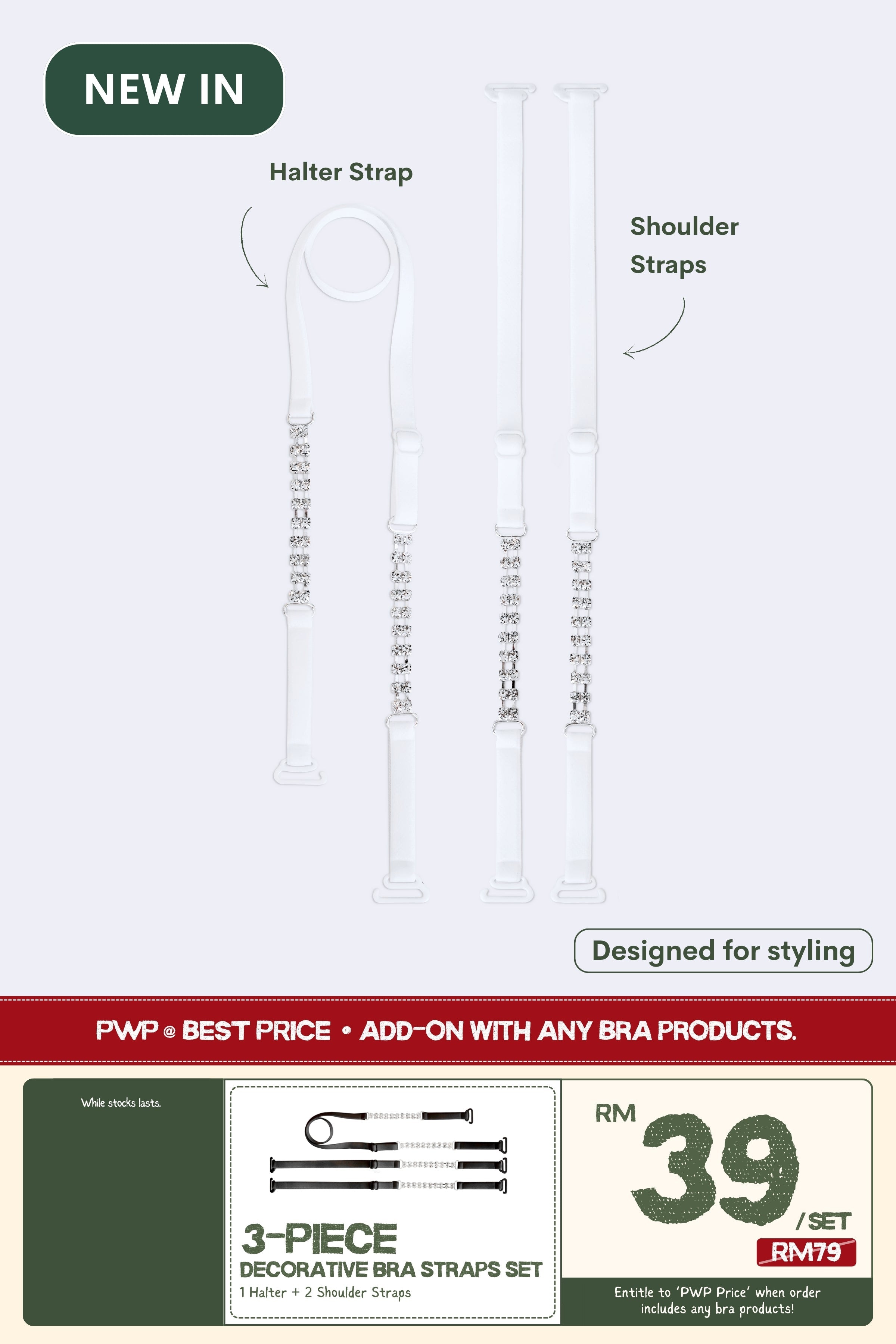 [PWP] Bling Bling Decorative Bra Straps - Bra - Strapless (Multi - Way) & Push Up - Adelais Official