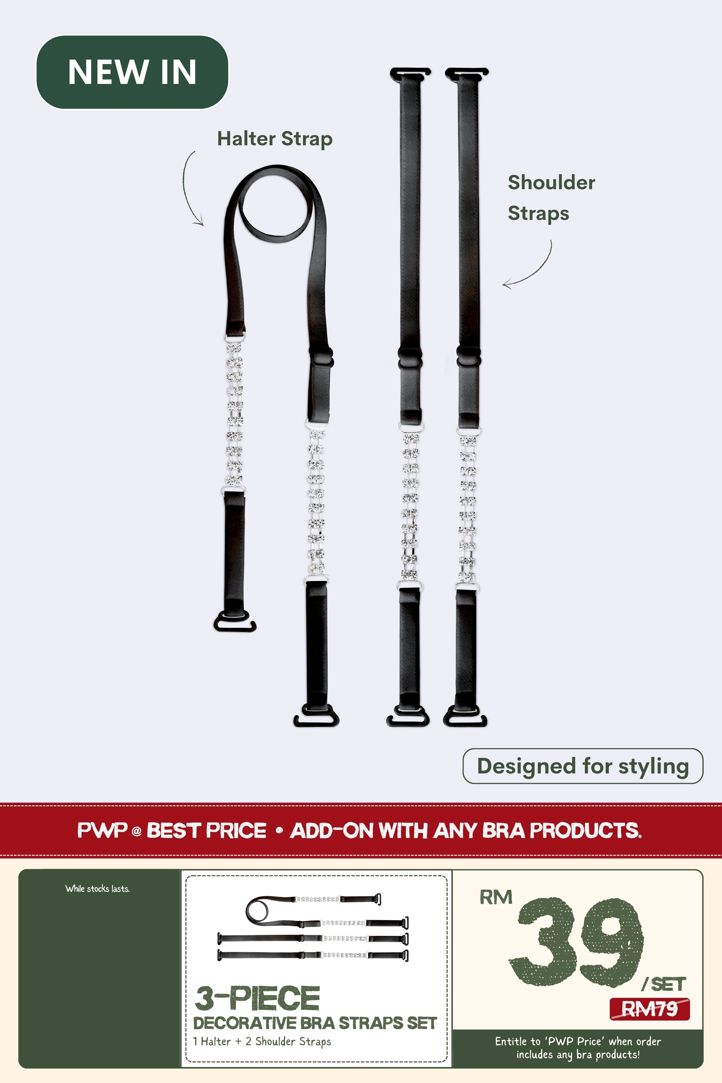 [PWP] Bling Bling Decorative Bra Straps - Bra - Strapless (Multi - Way) & Push Up - Adelais Official