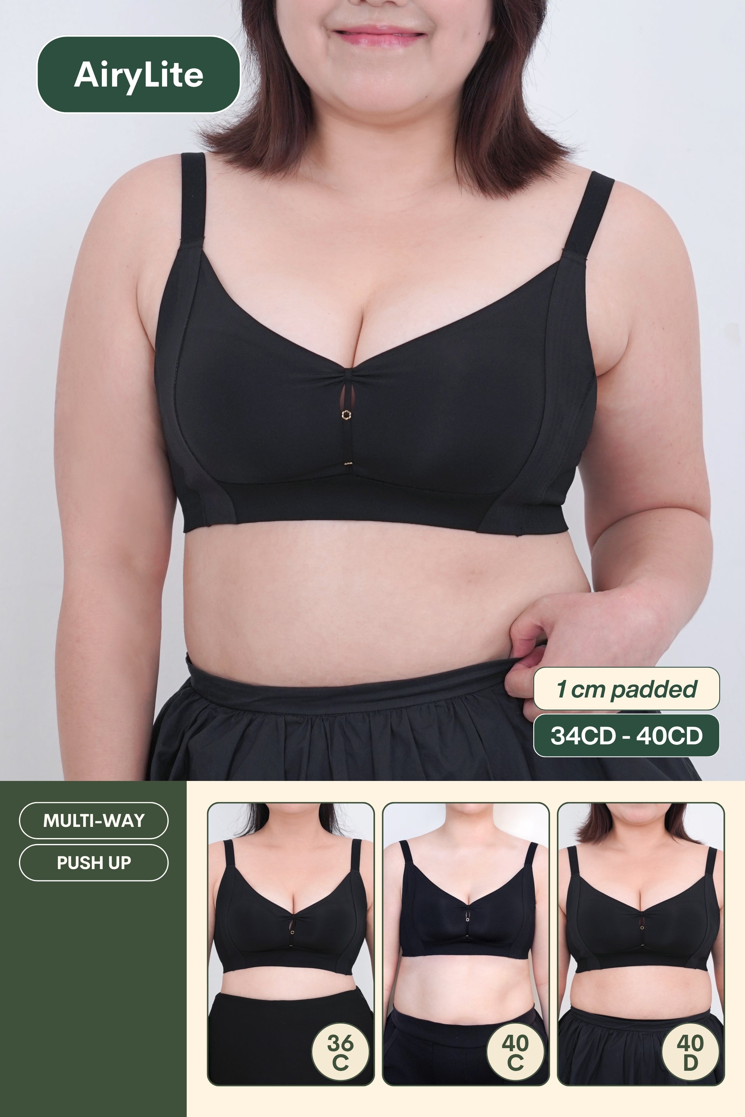 Refine AiryLite Shaping Push Up Bra in Black - Bra - Full Coverage & Natural Uplift & Seamless - Adelais Official