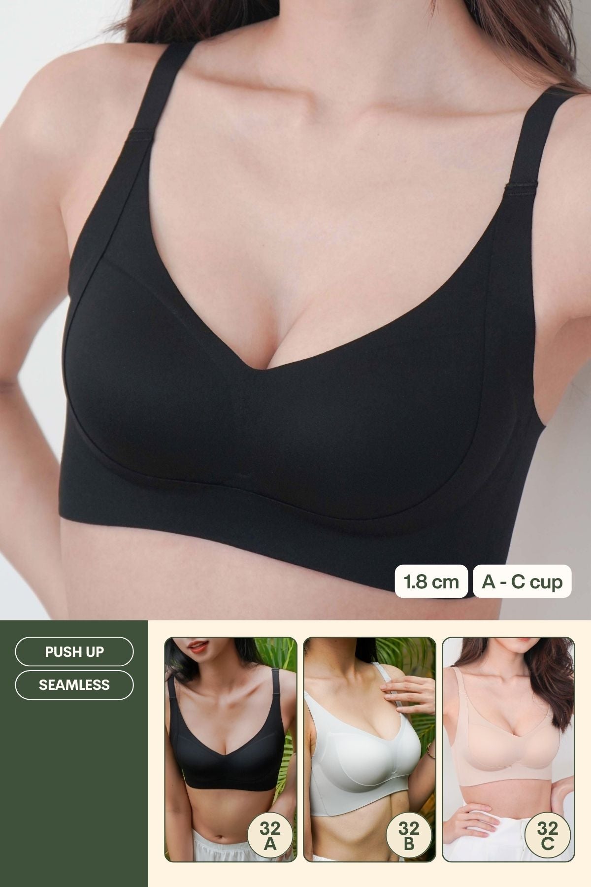 Routine Curvy Seamless Push Up Bra In Black - Bra - Push Up & Seamless - Adelais Official