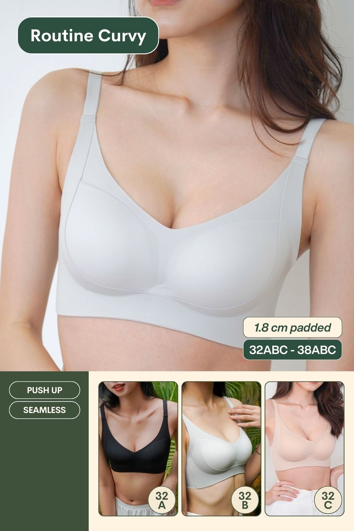Routine Curvy Seamless Push Up Bra In LightGrey - Bra - Push Up & Seamless - Adelais Official