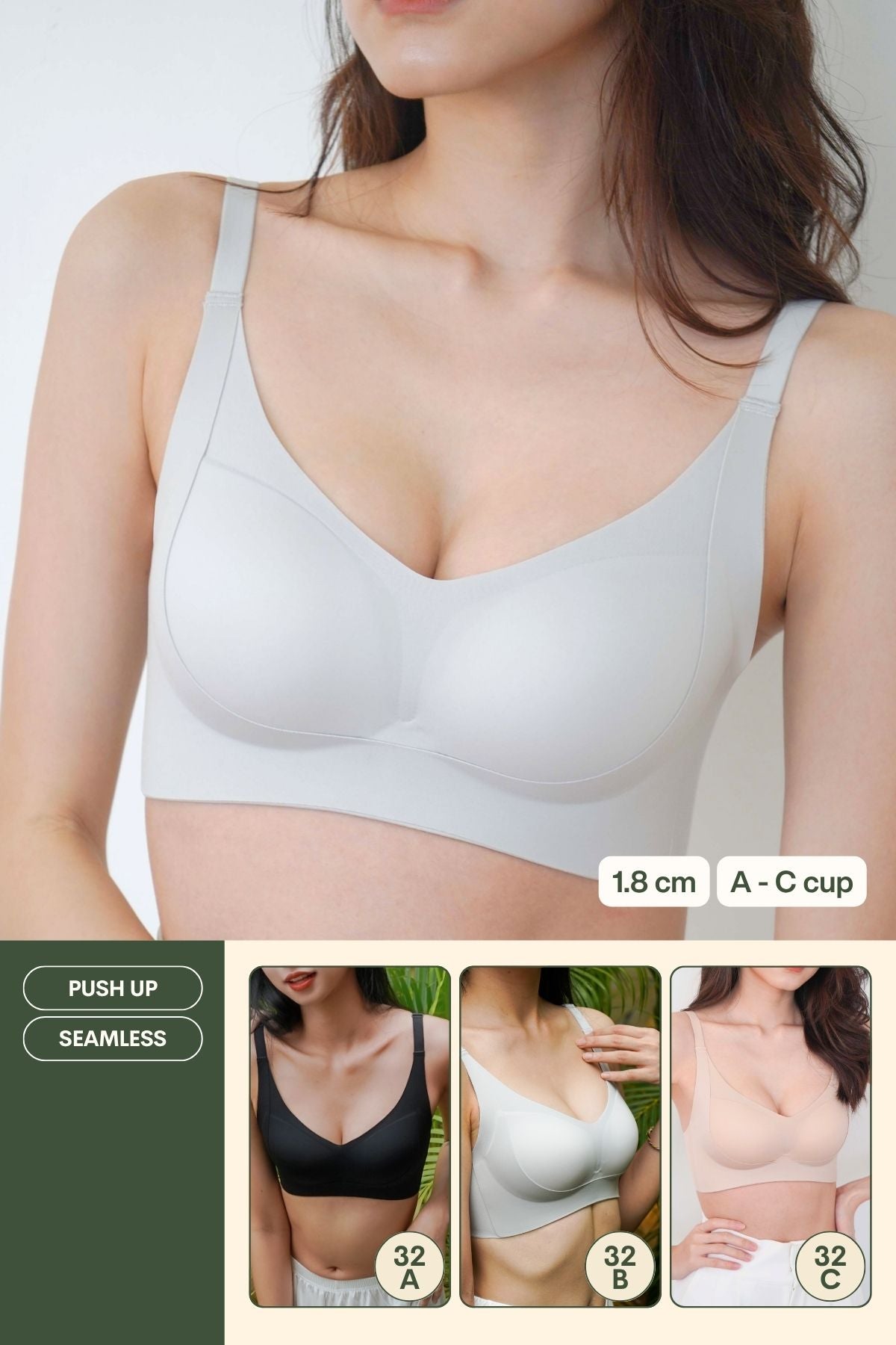 Routine Curvy Seamless Push Up Bra In LightGrey - Bra - Push Up & Seamless - Adelais Official