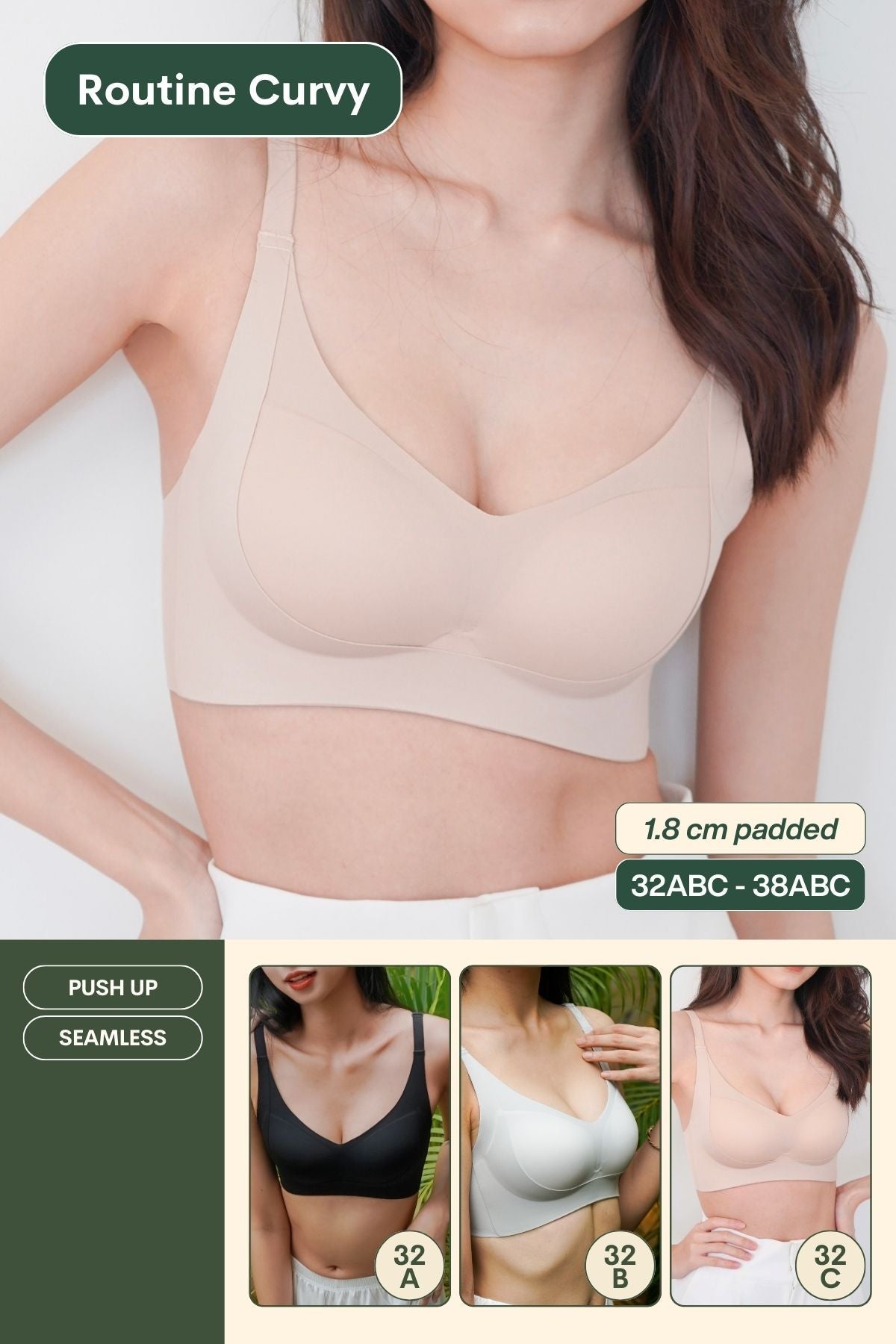 Routine Curvy Seamless Push Up Bra In Natural - Bra - Push Up & Seamless - Adelais Official