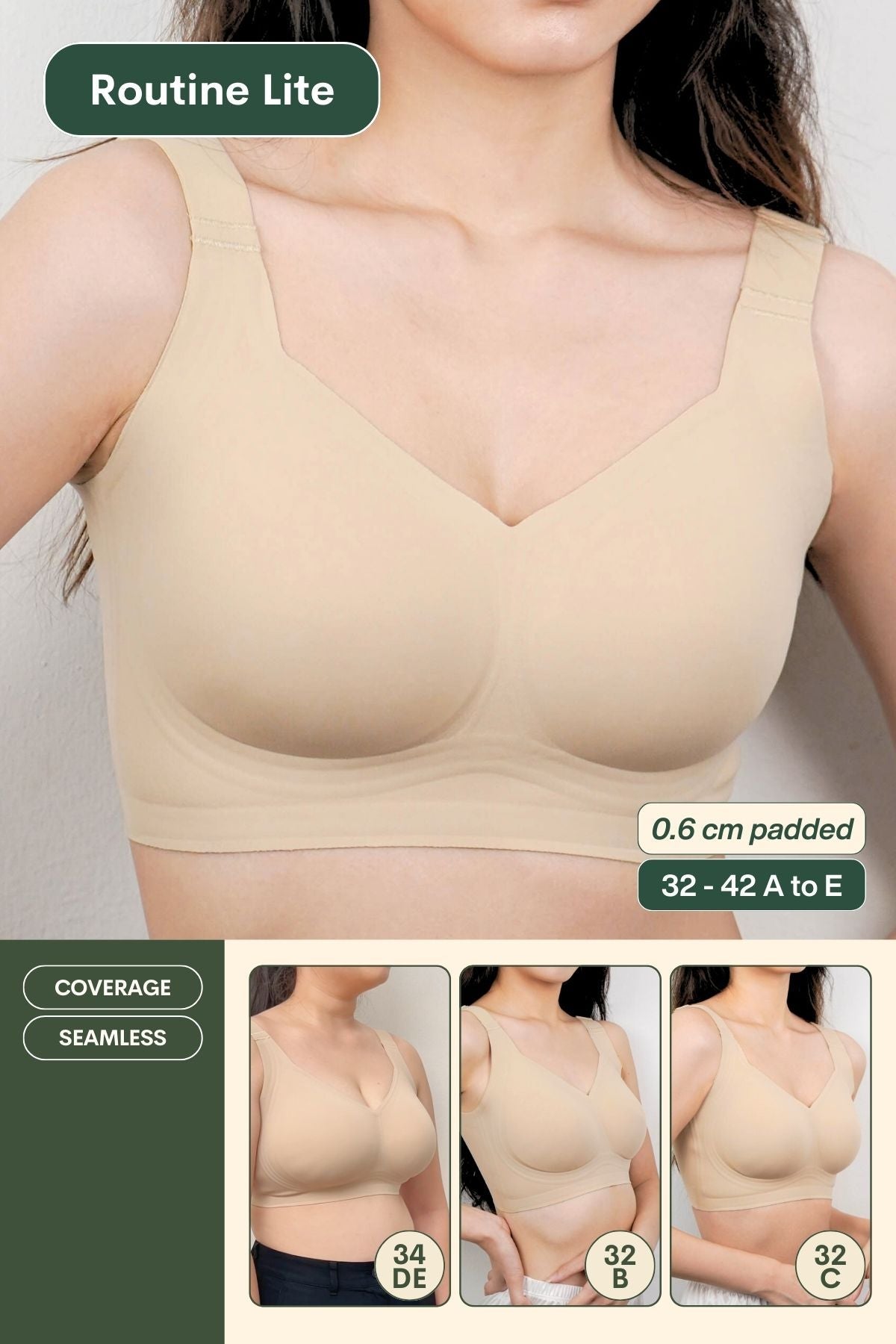 Routine Lite Perfect Uplifting Seamless Bra (S - 3XL) In Warm Natural - Bra - Full Coverage & Natural Uplift & Seamless - Adelais Official