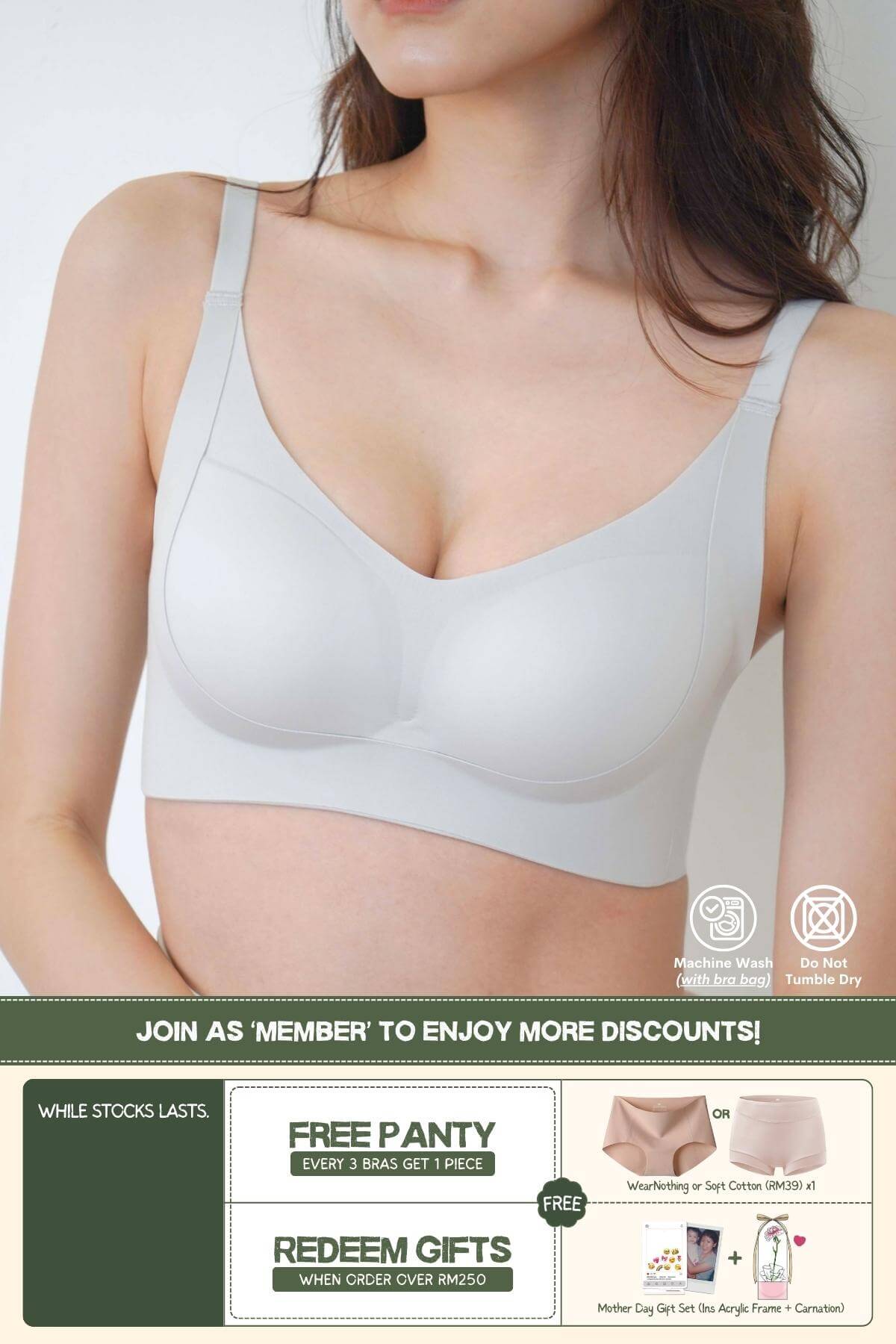 [Top Pick] Routine Curvy Seamless Push Up Bra In LightGrey - Adelais Official - Bra - Coverage & Push Up & Seamless