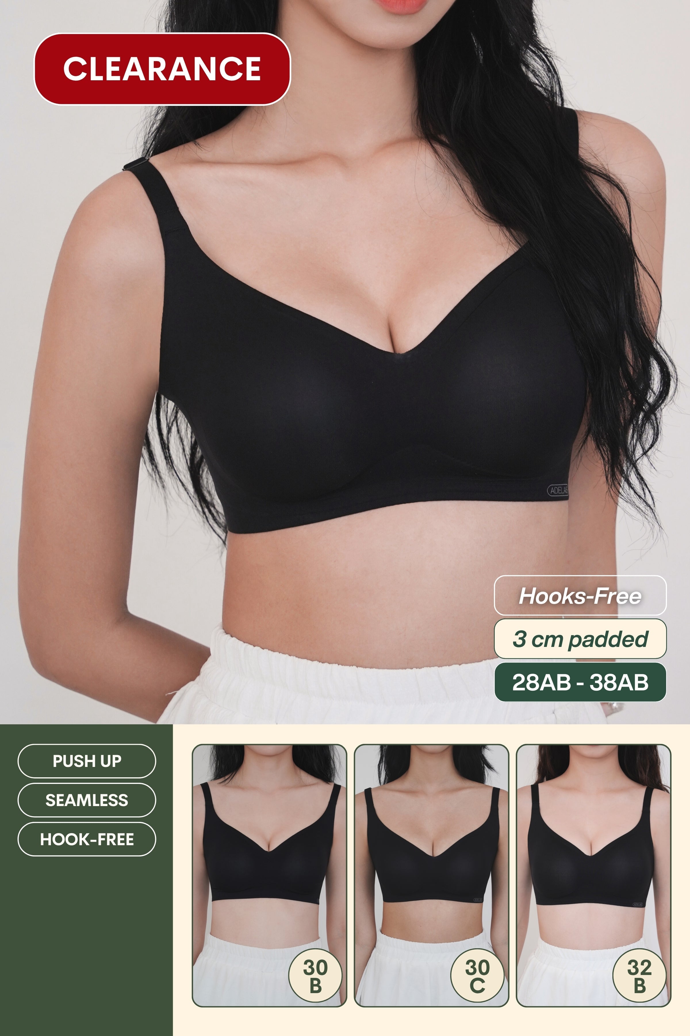 Ultra Boost BareFit Seamless Push Up Bra In Black - Bra - Push Up & Seamless - Adelais Official