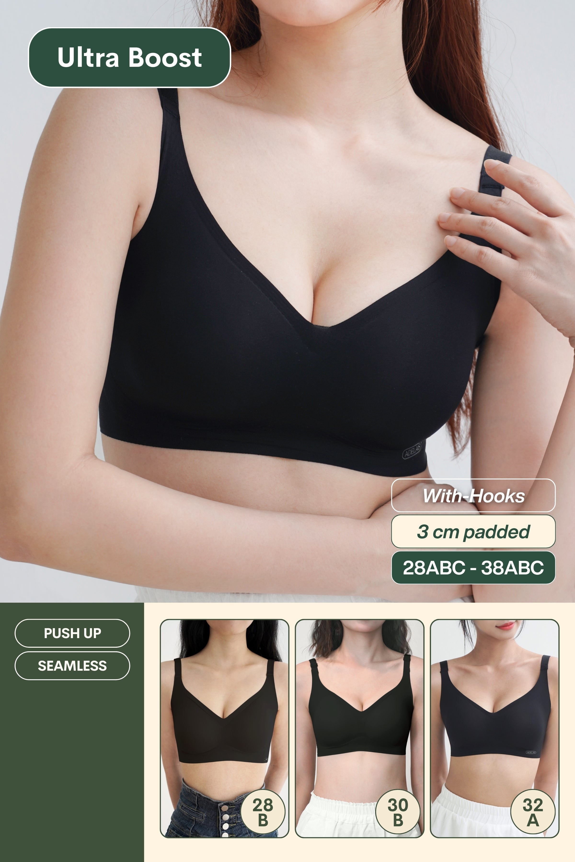Ultra Boost Seamless Push Up Bra In Black - Bra - Push Up & Seamless - Adelais Official