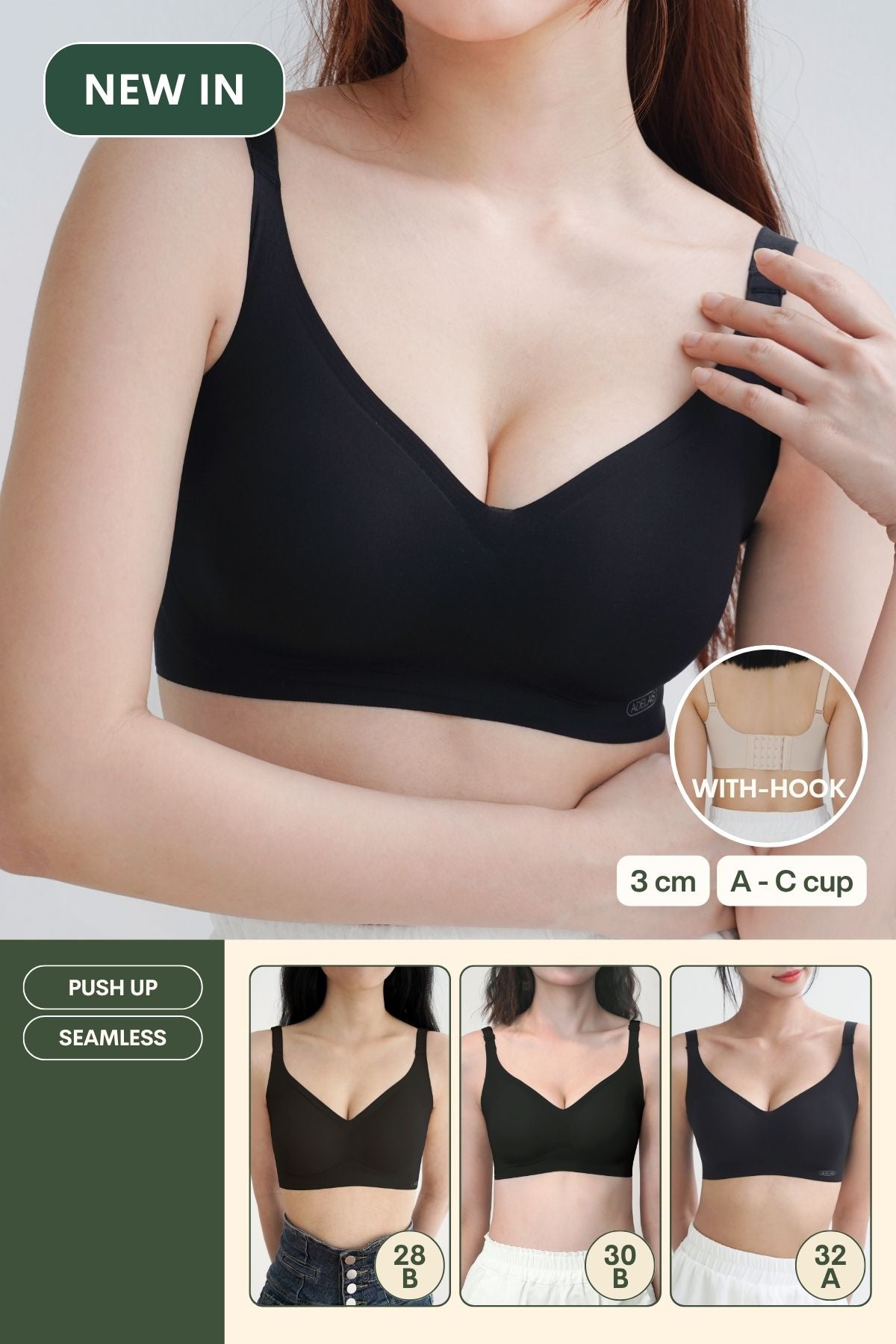 Ultra Boost Seamless Push Up Bra In Black - Bra - Push Up & Seamless - Adelais Official