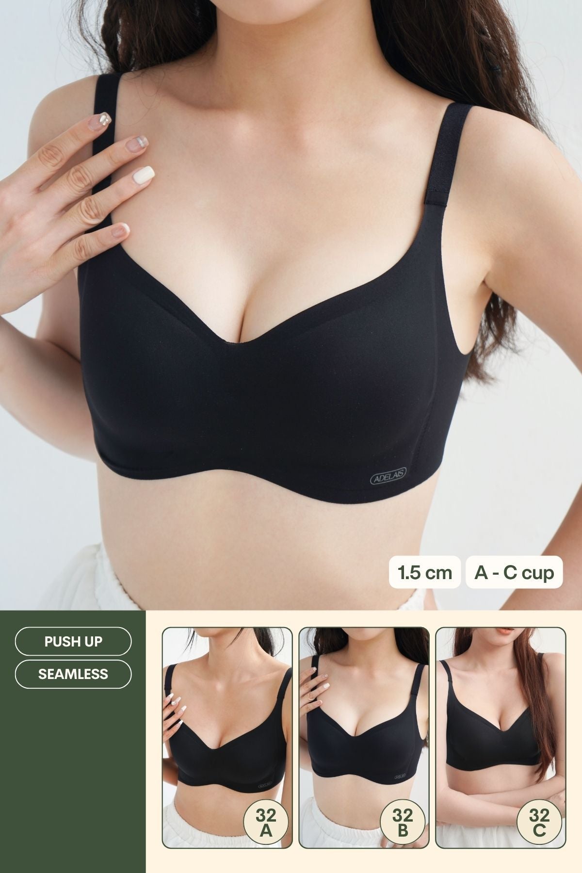 Ultra Fit Seamless Push Up Bra In Black - Bra - Push Up & Seamless - Adelais Official