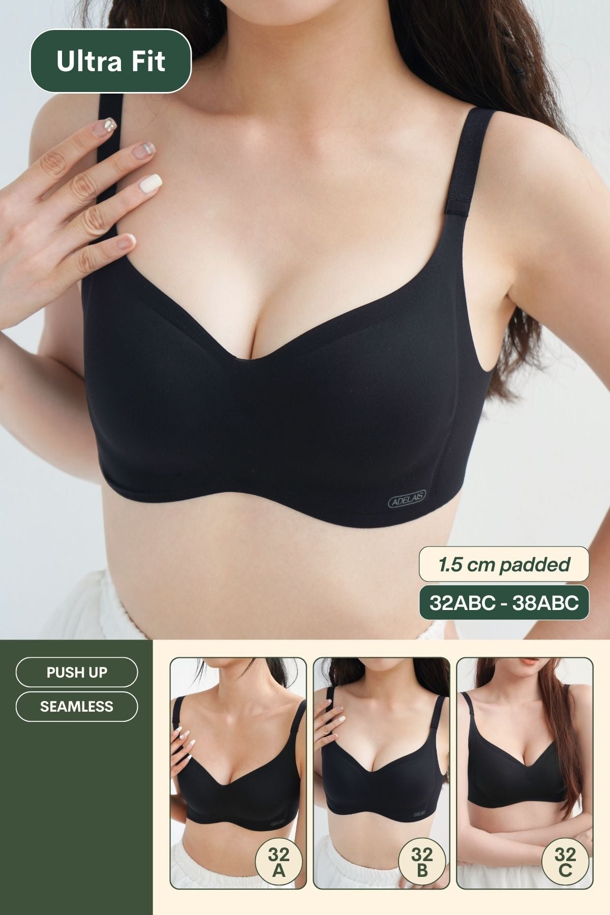 Ultra Fit Seamless Push Up Bra In Black - Bra - Push Up & Seamless - Adelais Official