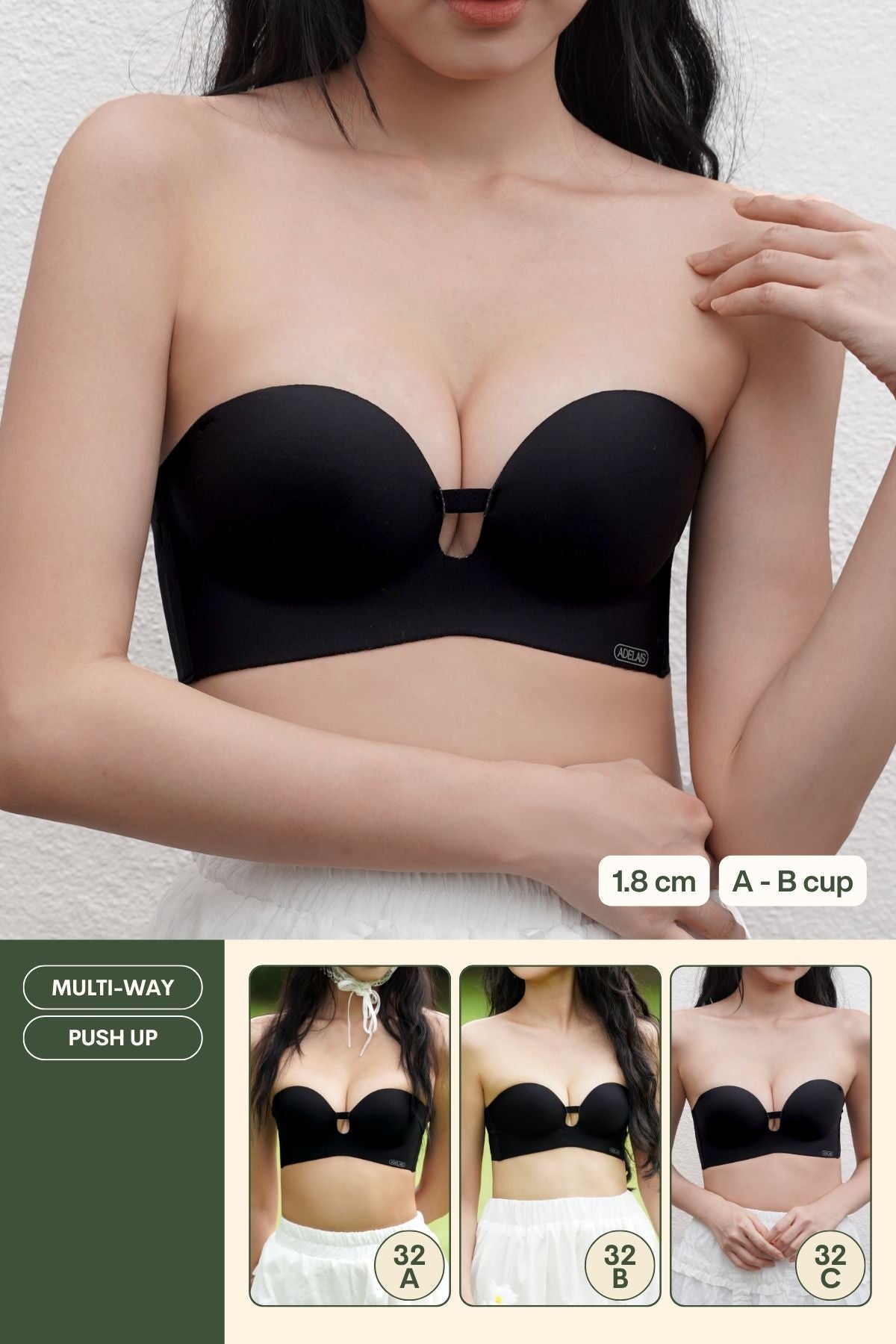 Ultra Softie 2.0 Push Up & Seamless Multi - way Bra In Black - Bra - Strapless (Multi - Way) & Push Up - Adelais Official