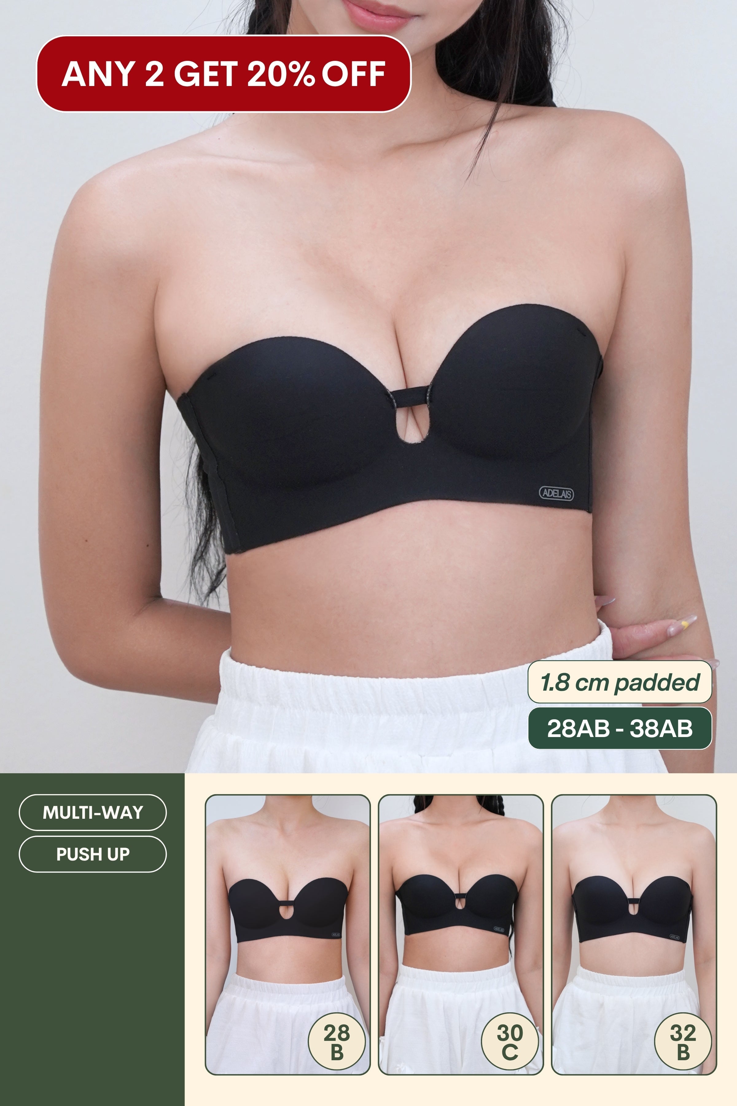 Ultra Softie 3.0 Push Up & Seamless Multi-way Bra In Black - Bra - Strapless (Multi-Way) & Push Up - Adelais Official