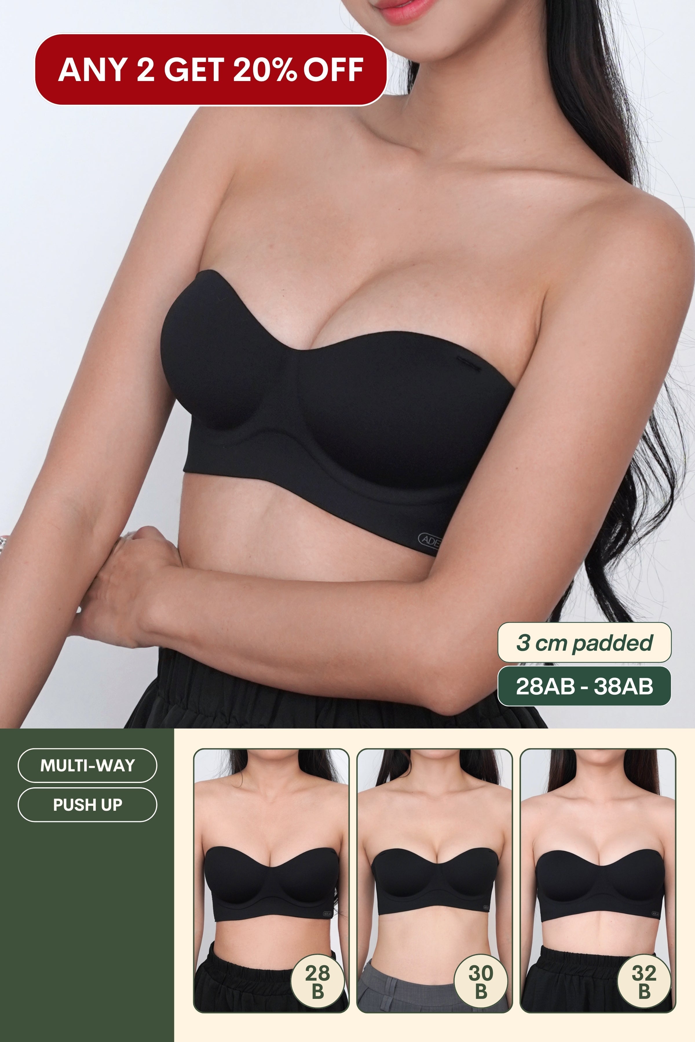 Ultra Softie Boost Multi-Way Push Up Bra In Black - Bra - Strapless (Multi-Way) & Push Up - Adelais Official