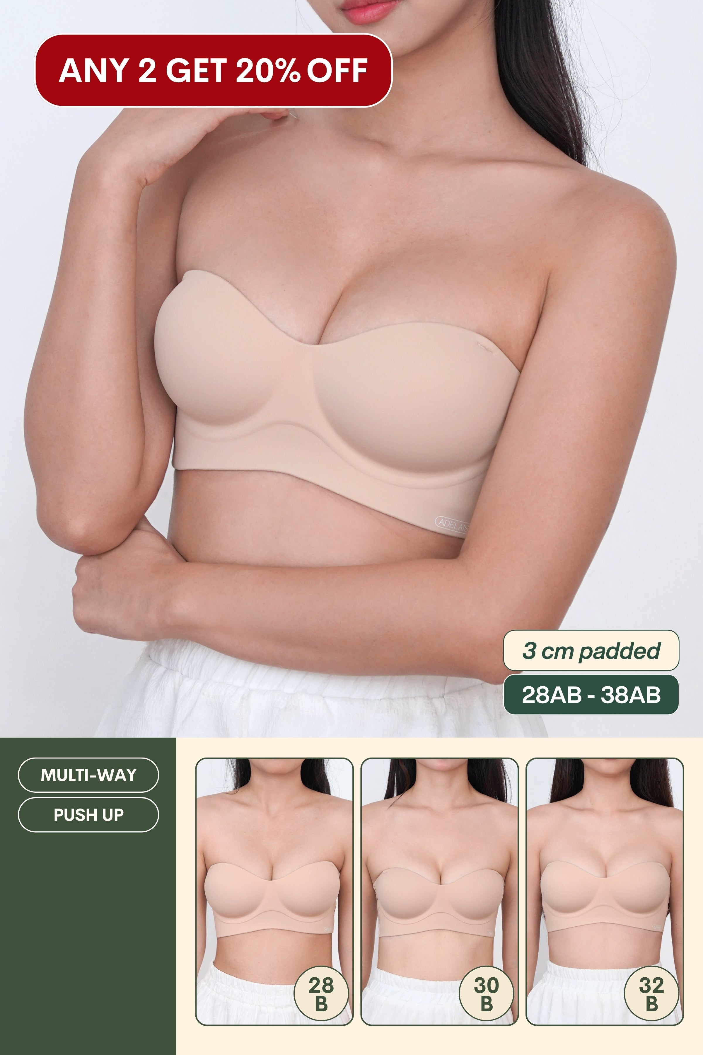 Ultra Softie Boost Multi-Way Push Up Bra In Warm Skin - Bra - Strapless (Multi-Way) & Push Up - Adelais Official